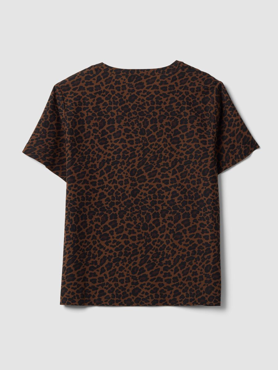 Brown pure viscose blouse with Mandarin collar and animal print, regular fit_1
