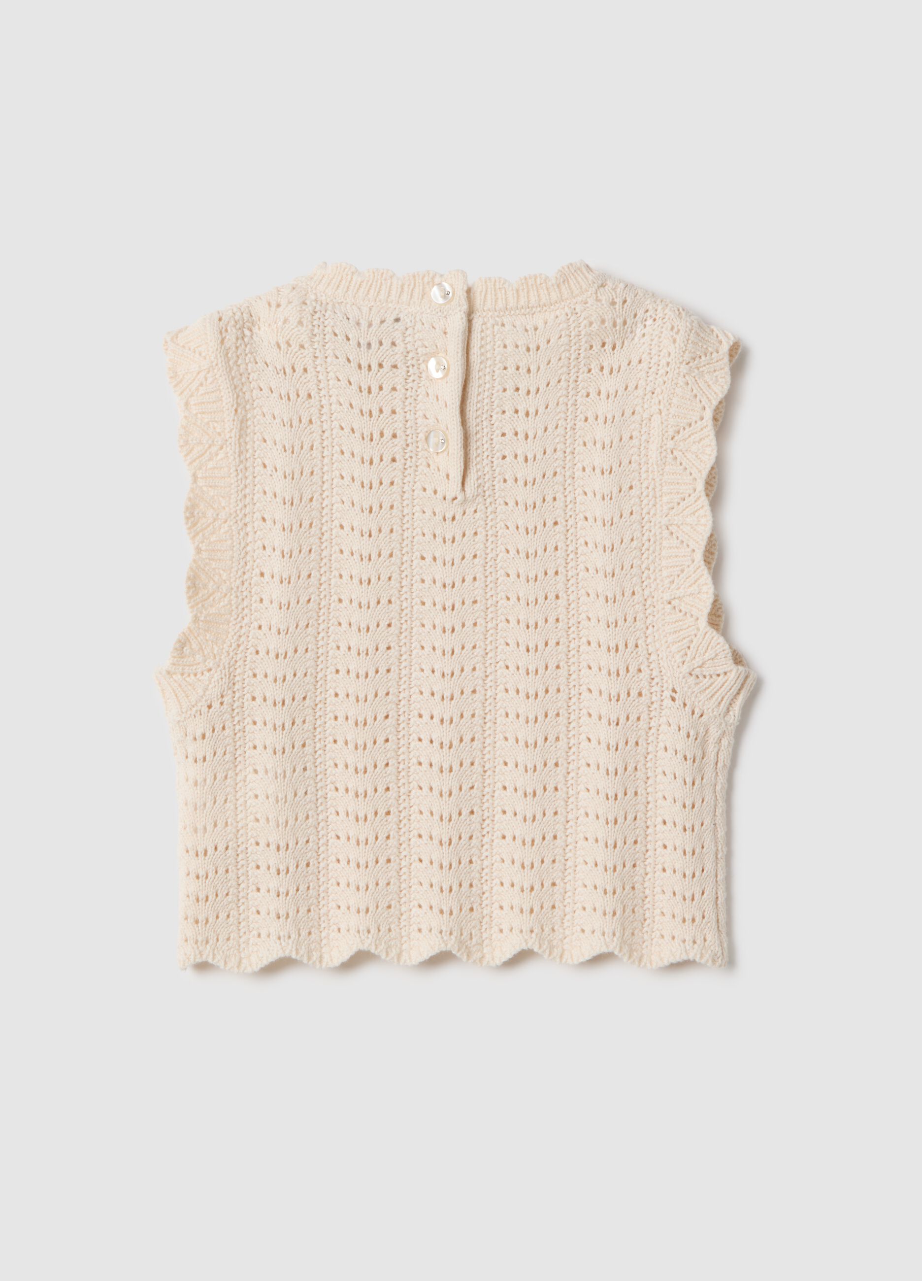Beige perforated cotton vest for girls regular fit