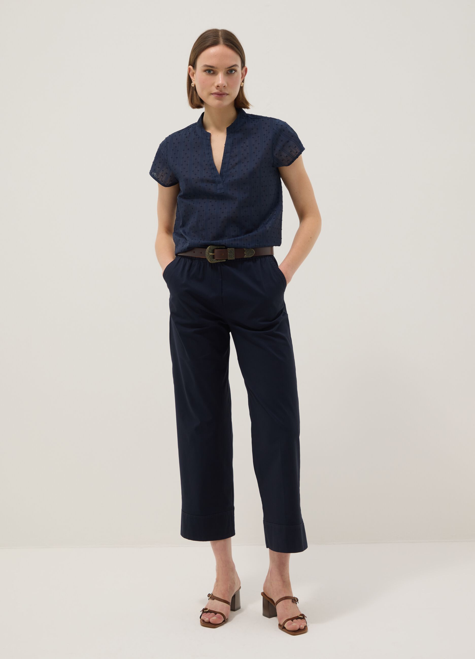 Straight Jogger Trousers in Stretch Cotton Blue