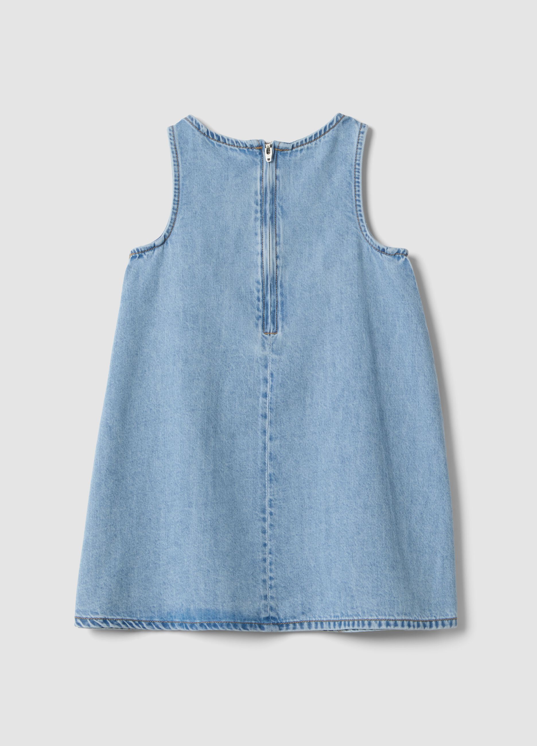 Girls&rsquo; light blue denim sleeveless dress in cotton blend, oversized fit
