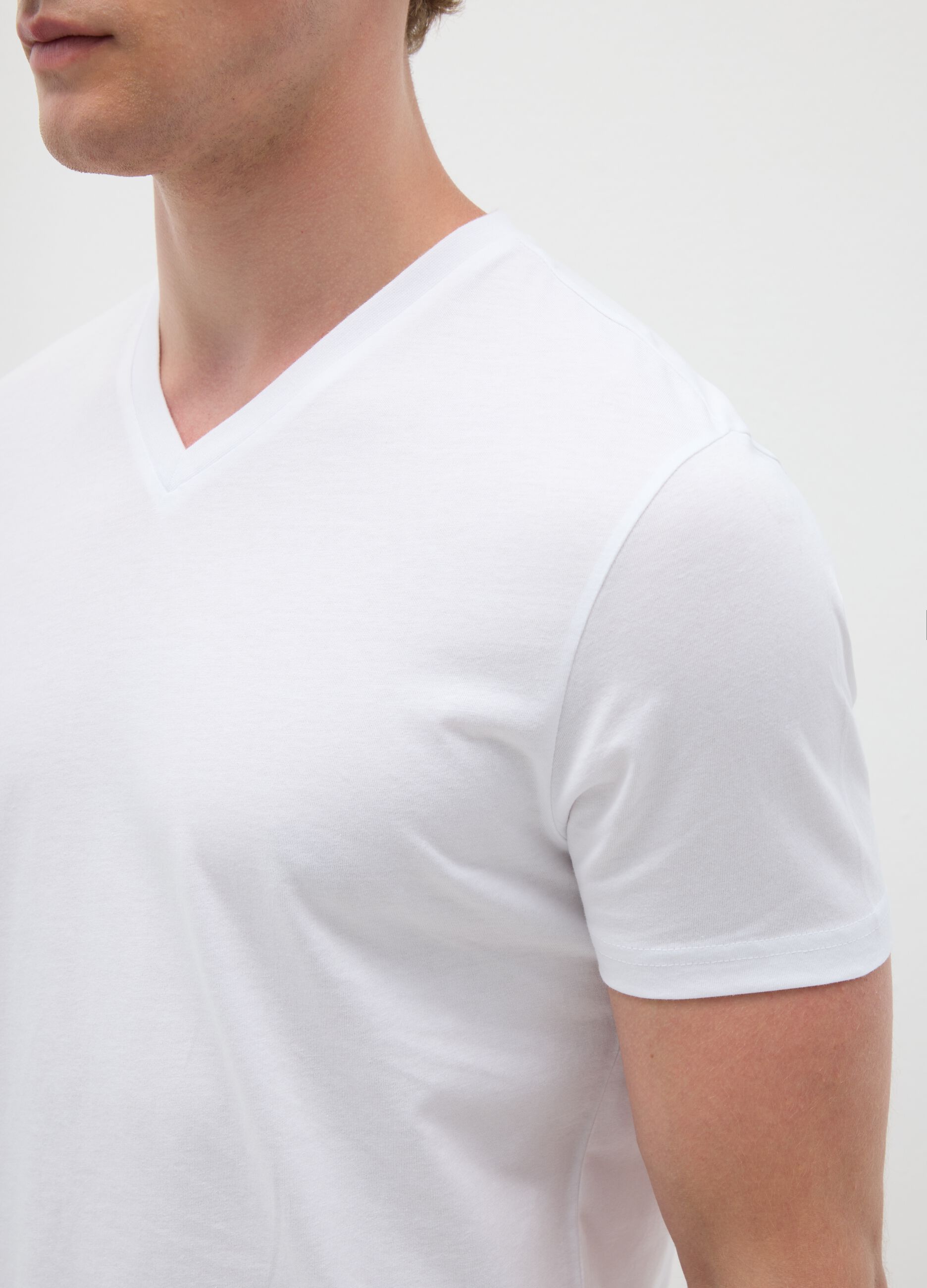 White pure organic cotton V-neck T-shirt
