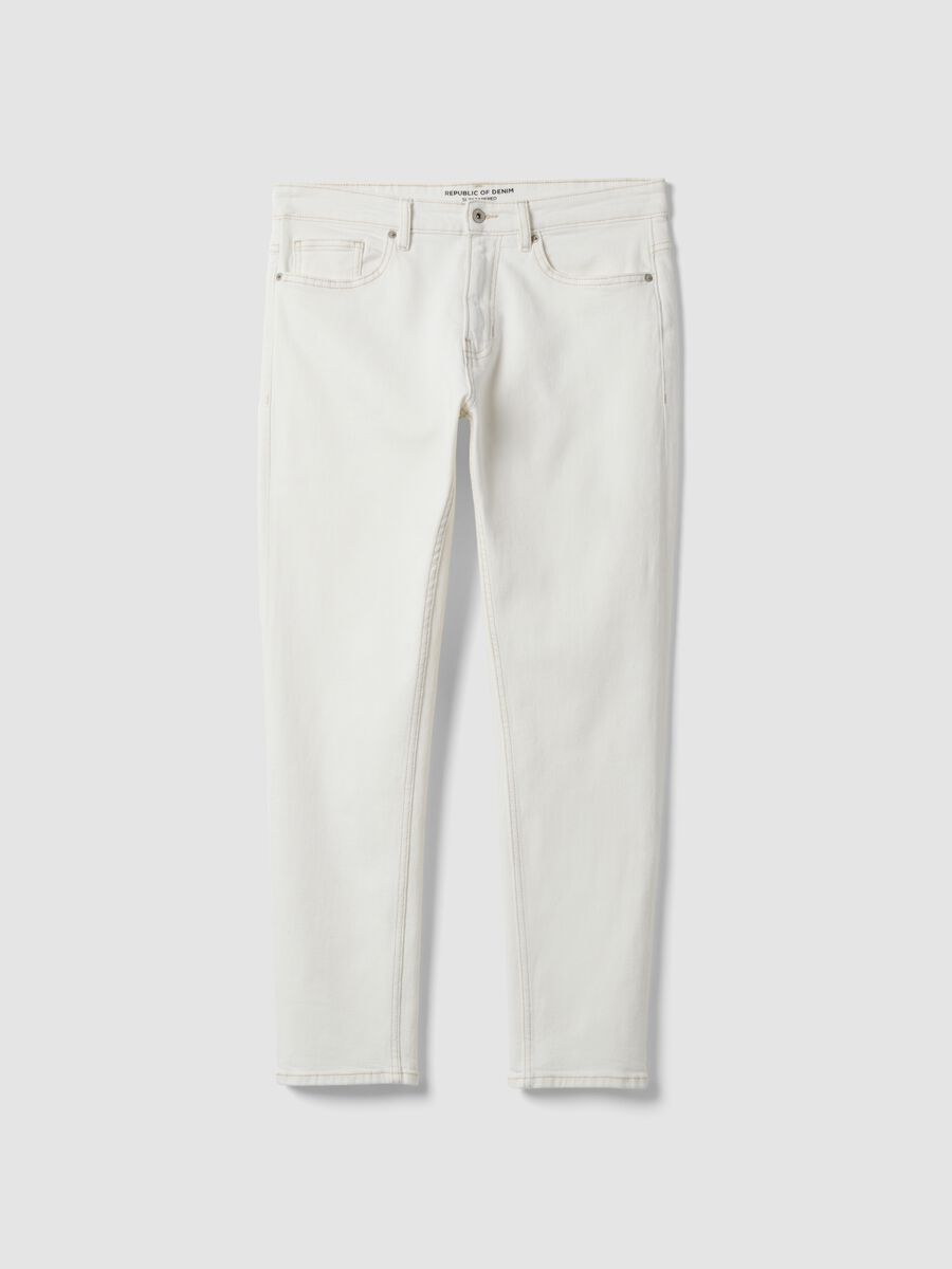 White slim-fit stretch cotton jeans_0