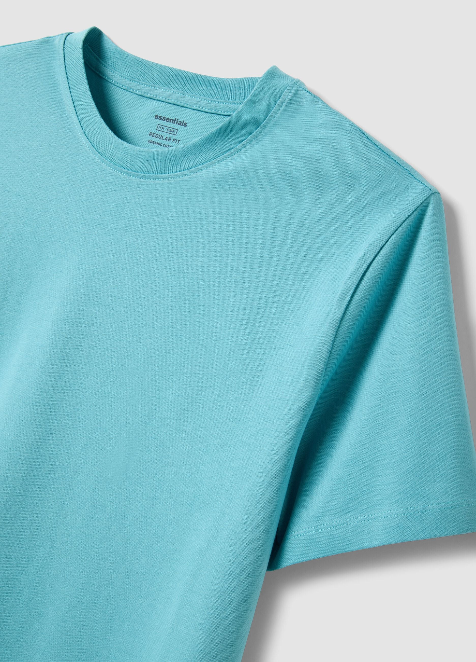 Short-sleeved pure cotton blue regular fit T-shirt