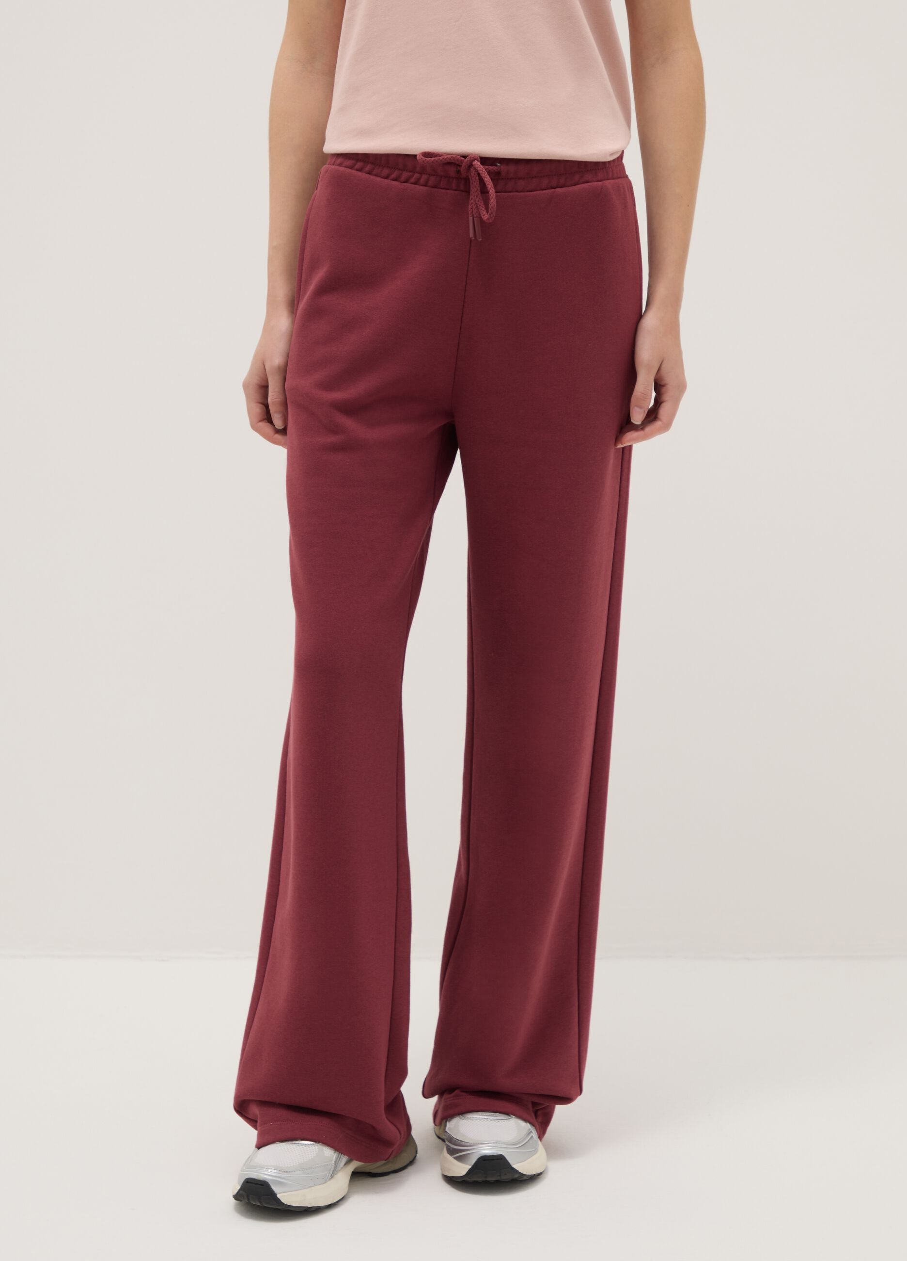 Pink regular fit cotton blend trousers