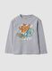 T-shirt grigia in puro cotone a girocollo con stampa skater per bambino_0