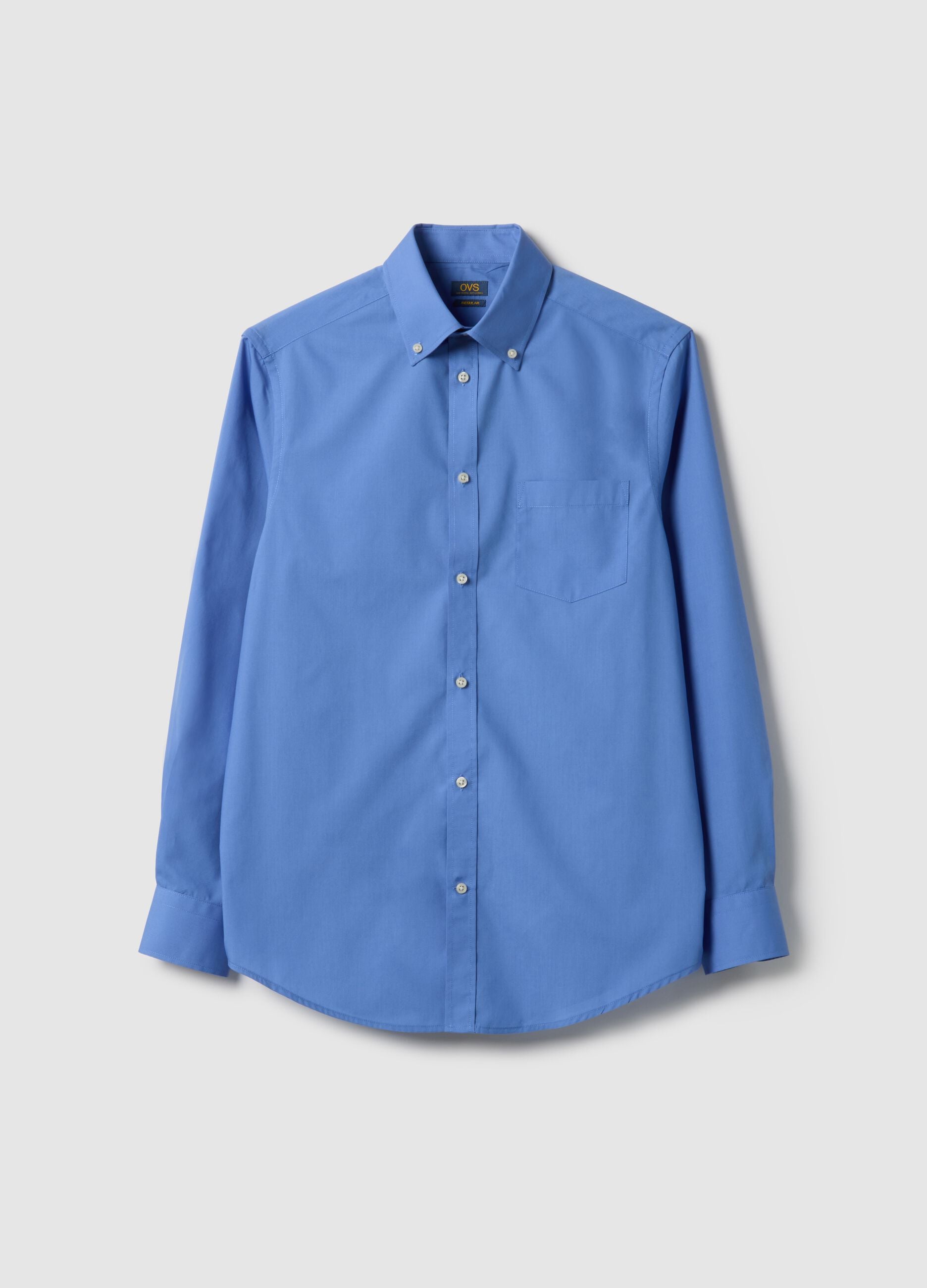 Regular Fit Easy Iron Blue Shirt with Button-Down Collar