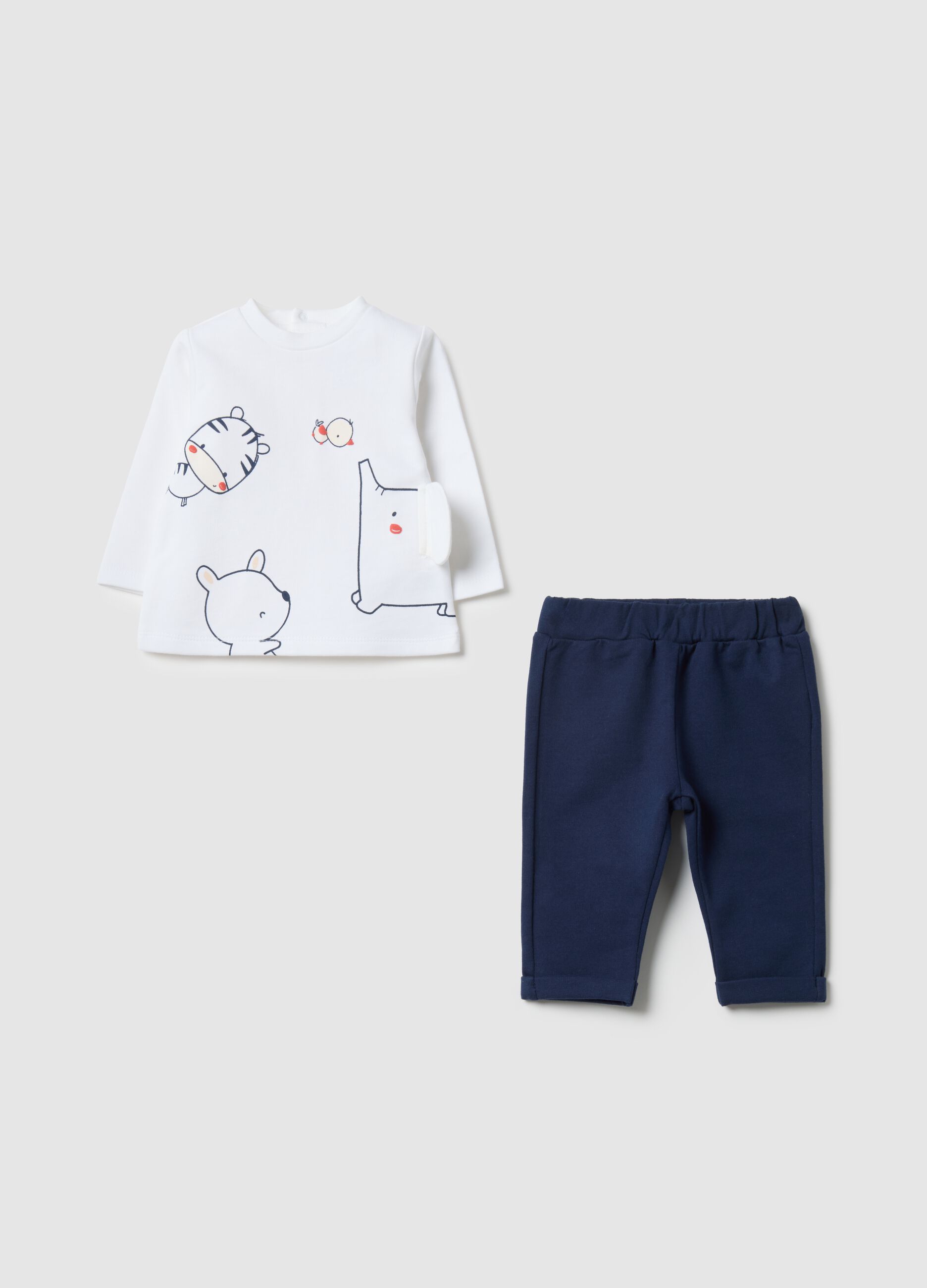Multicolour pure cotton sweatshirt and trousers set for infants regular fit