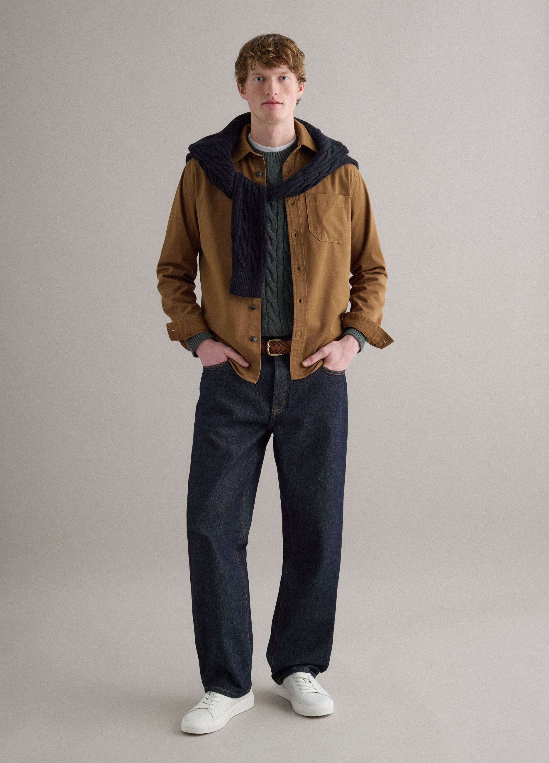 Brown pure cotton regular fit shirt
