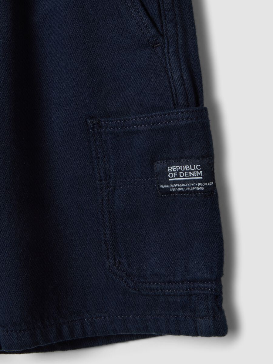 Boys' blue pure cotton cargo shorts with drawstring, regular fit_3