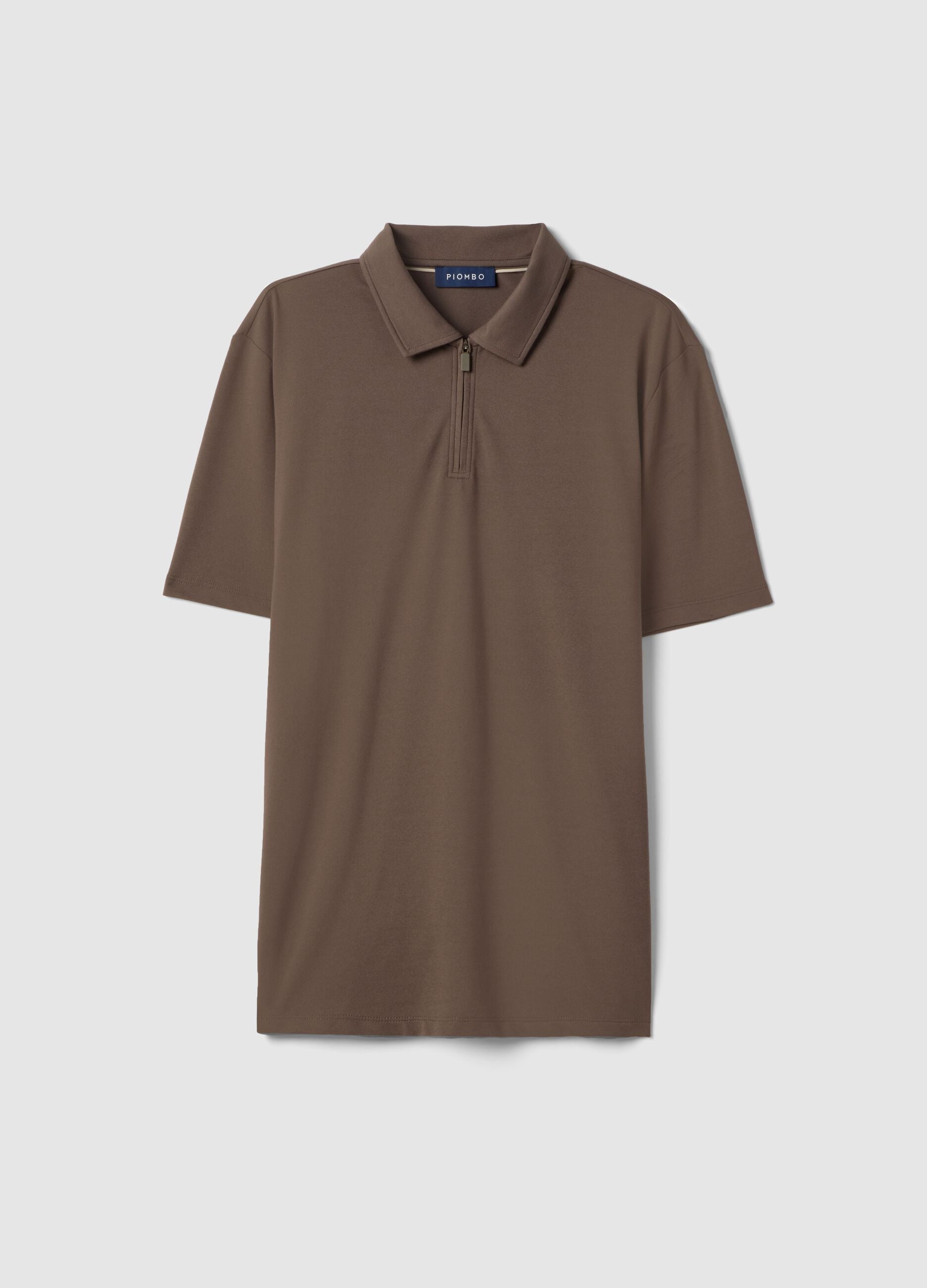 Brown short sleeve stretch cotton polo with regular fit