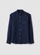 Blue pure linen shirt with band collar, regular fit_4