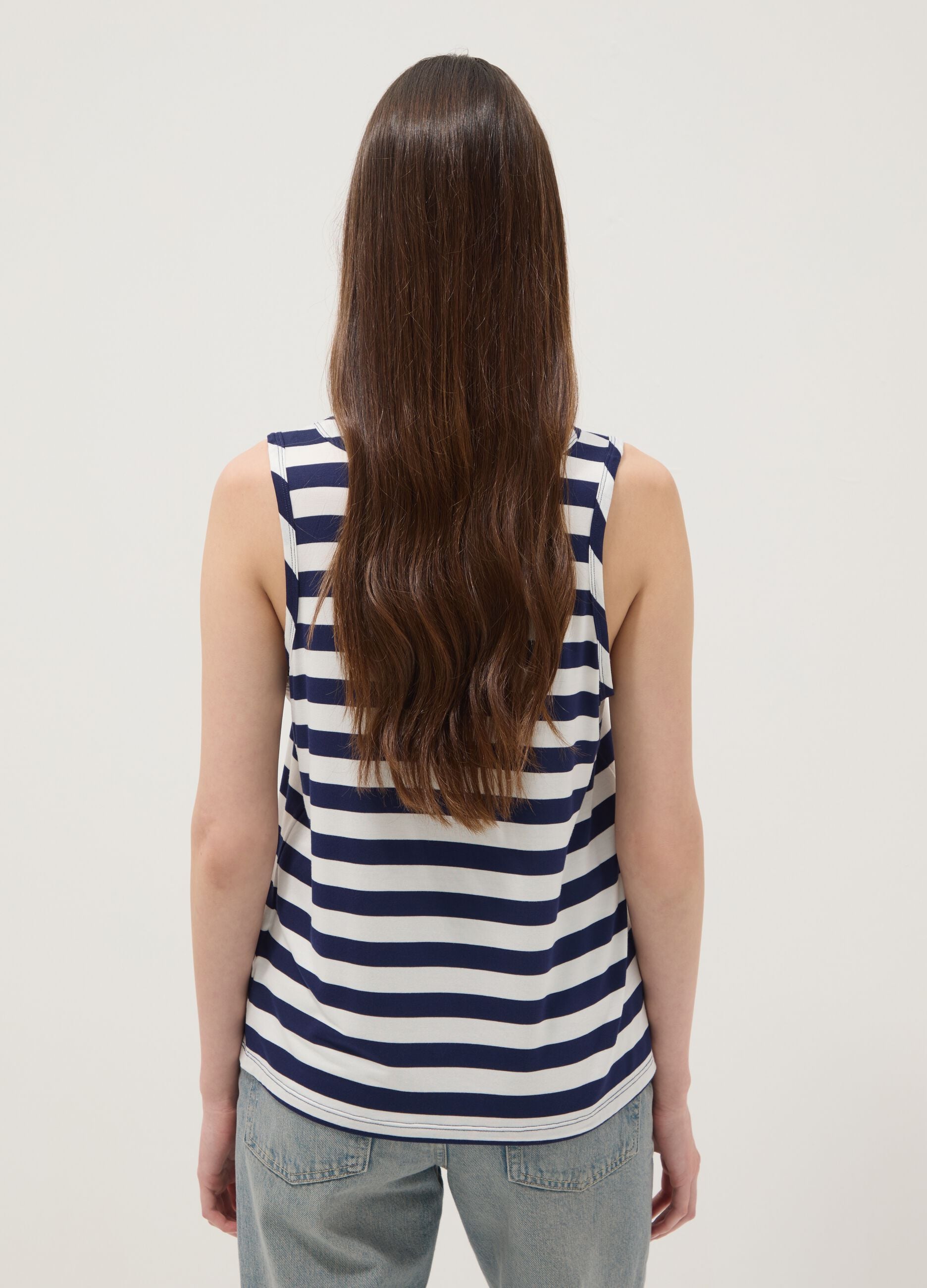 Multicolour striped regular-fit stretch viscose tank top
