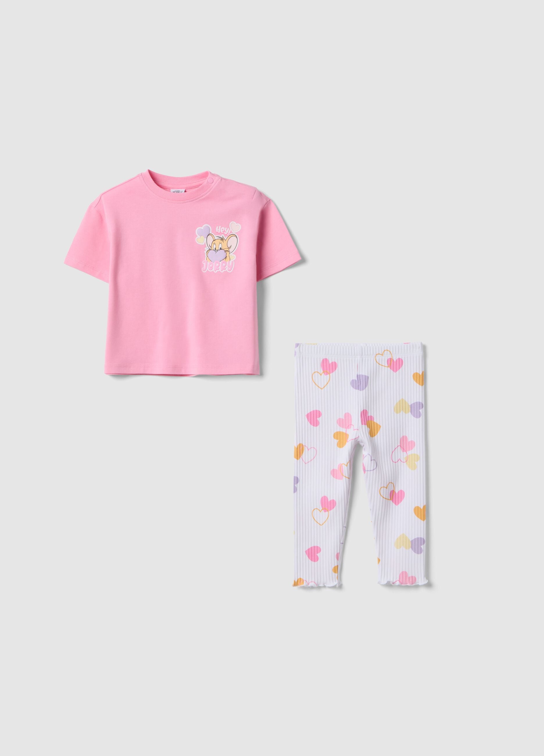 Pink stretch cotton outfit for girl with print