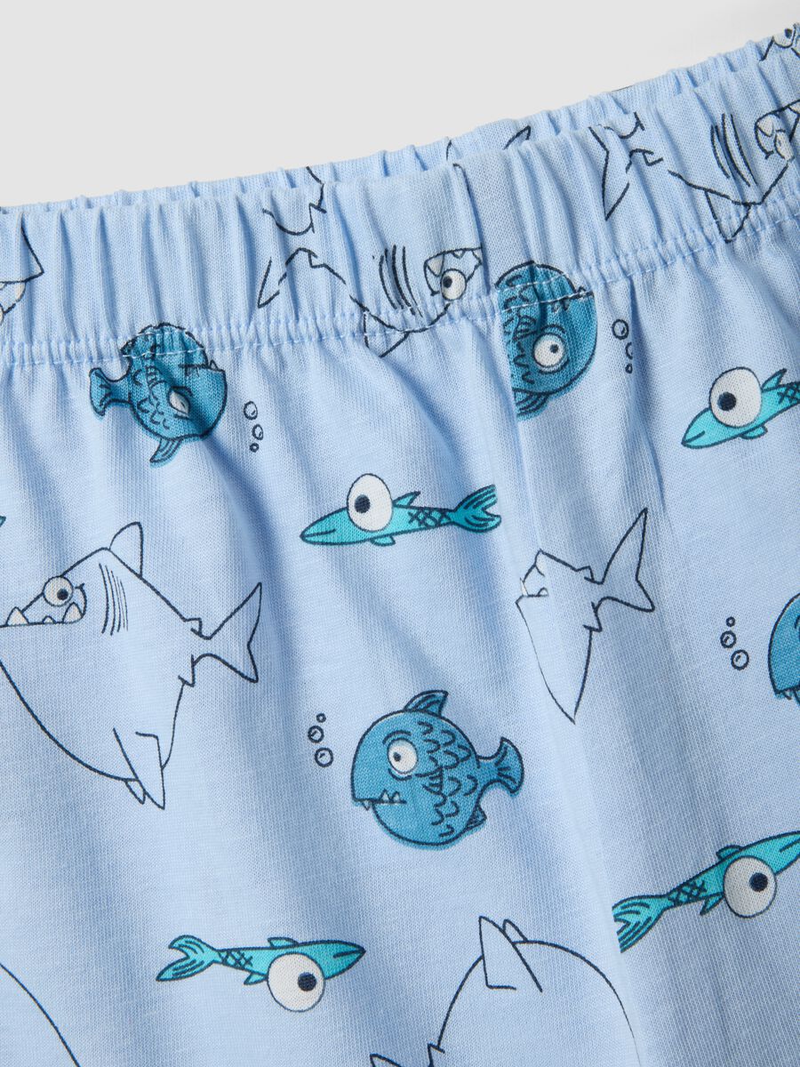 Boys&rsquo; multicolour pure cotton short pyjamas with fish print_3