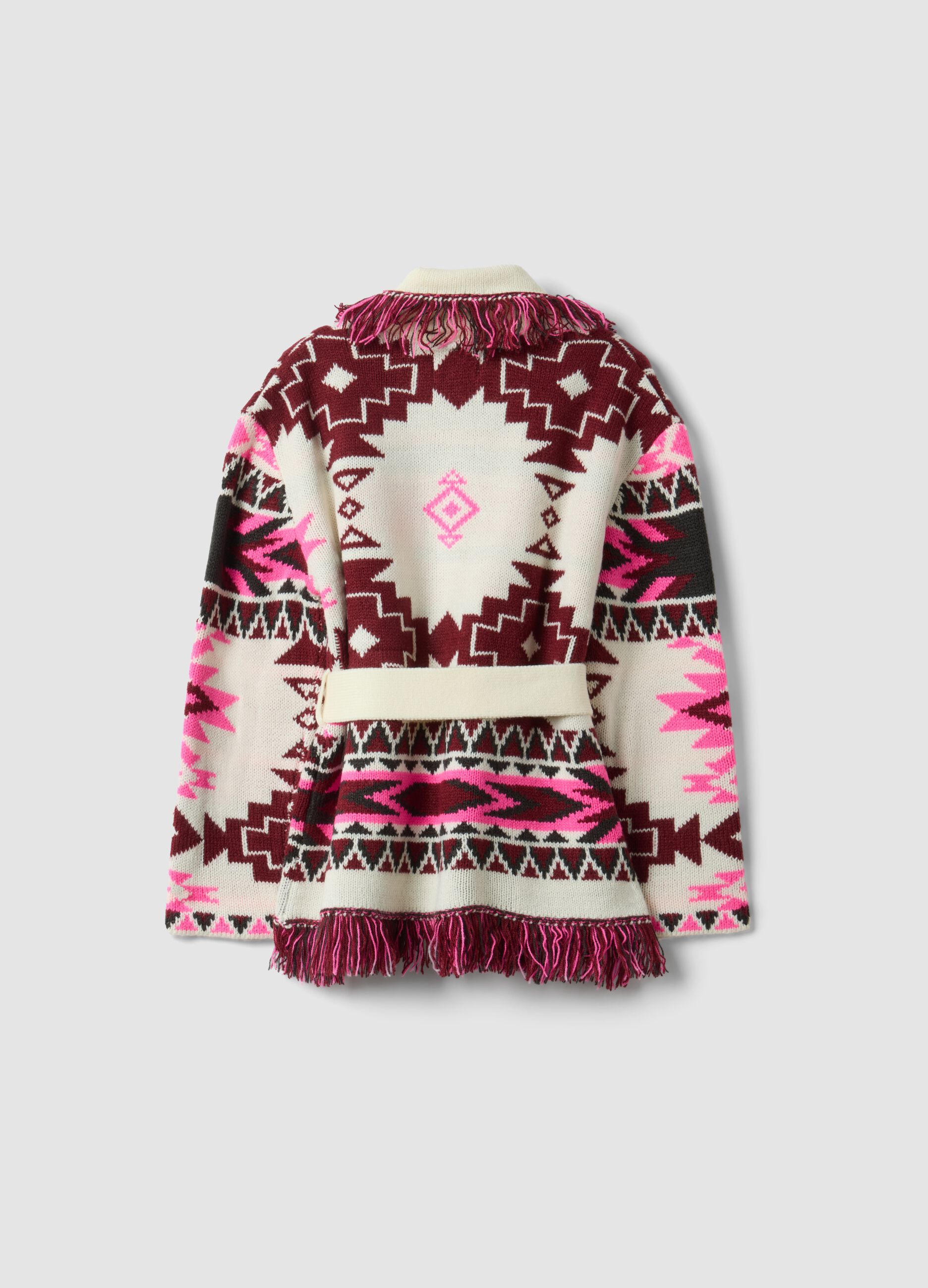 Girls&rsquo; multicolour jacquard cardigan with deep V-neck