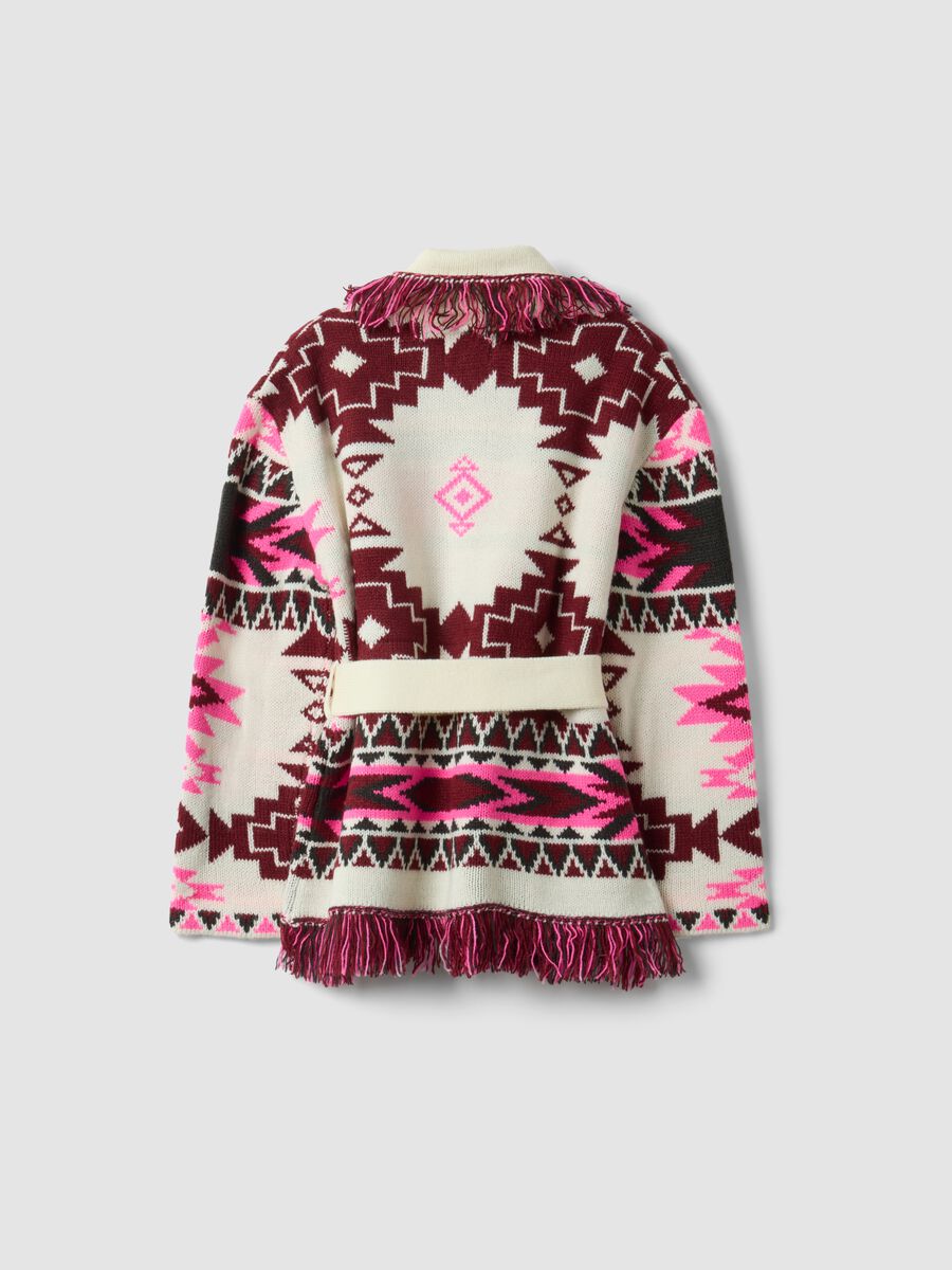 Girls&rsquo; multicolour jacquard cardigan with deep V-neck_5