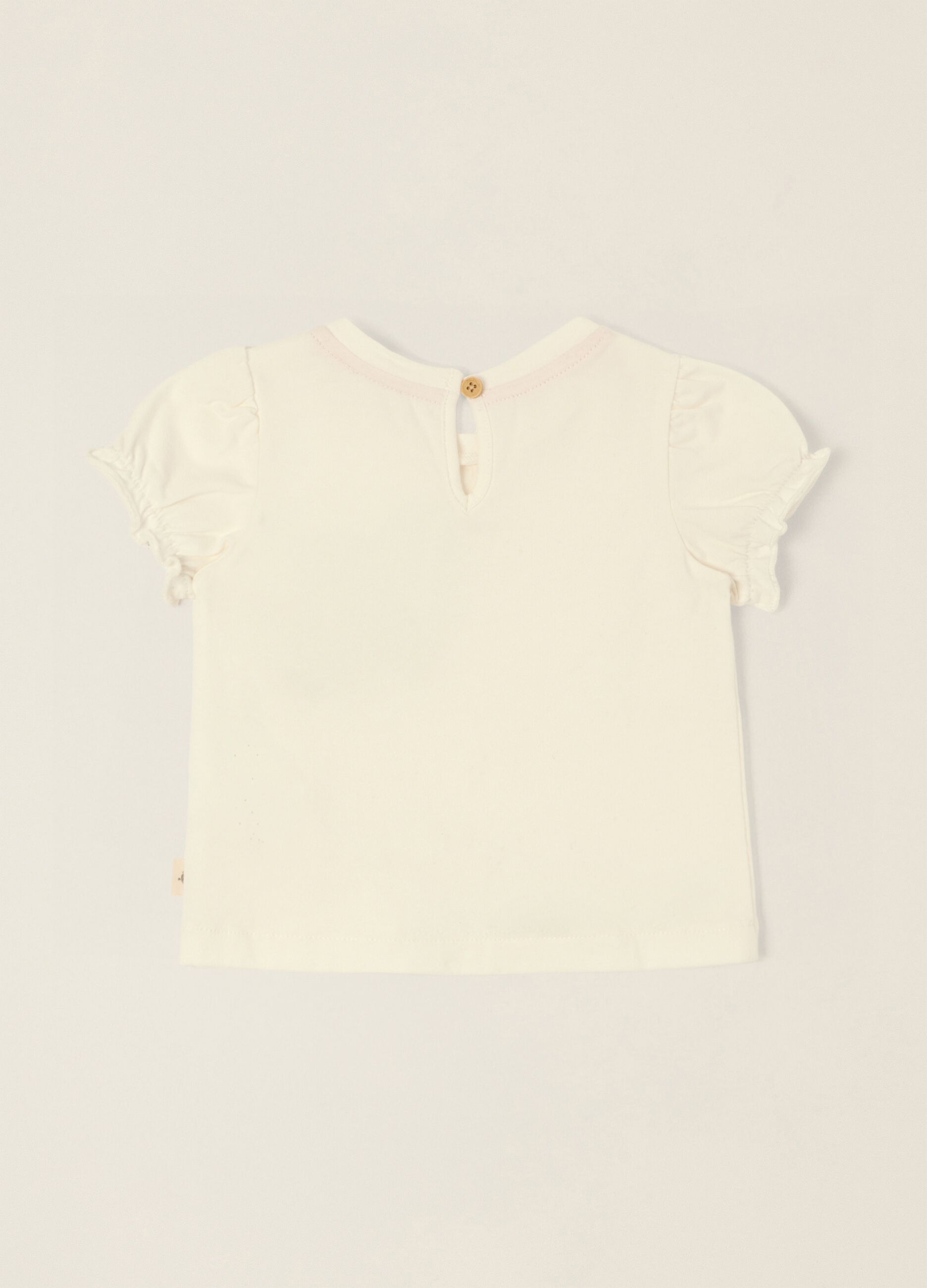 White baby girl stretch cotton T-shirt with heart detail, regular fit