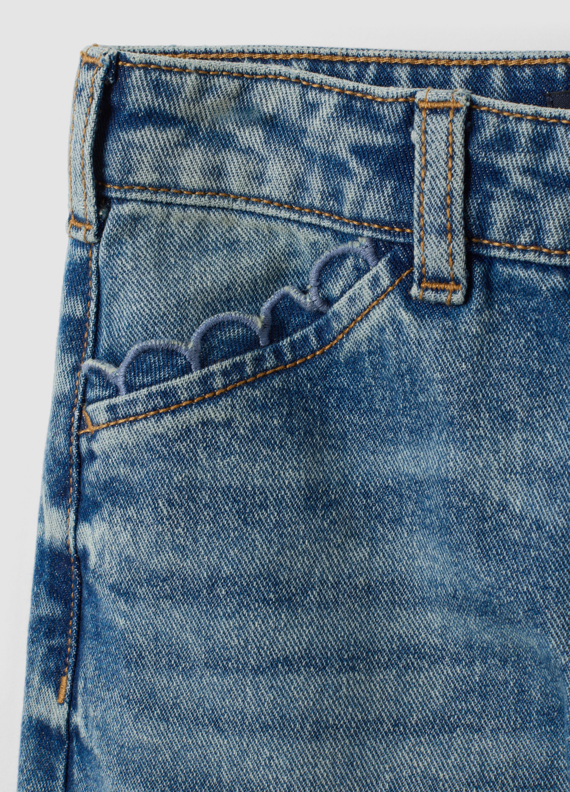 Blue pure cotton straight-fit jeans with belt loops for girls