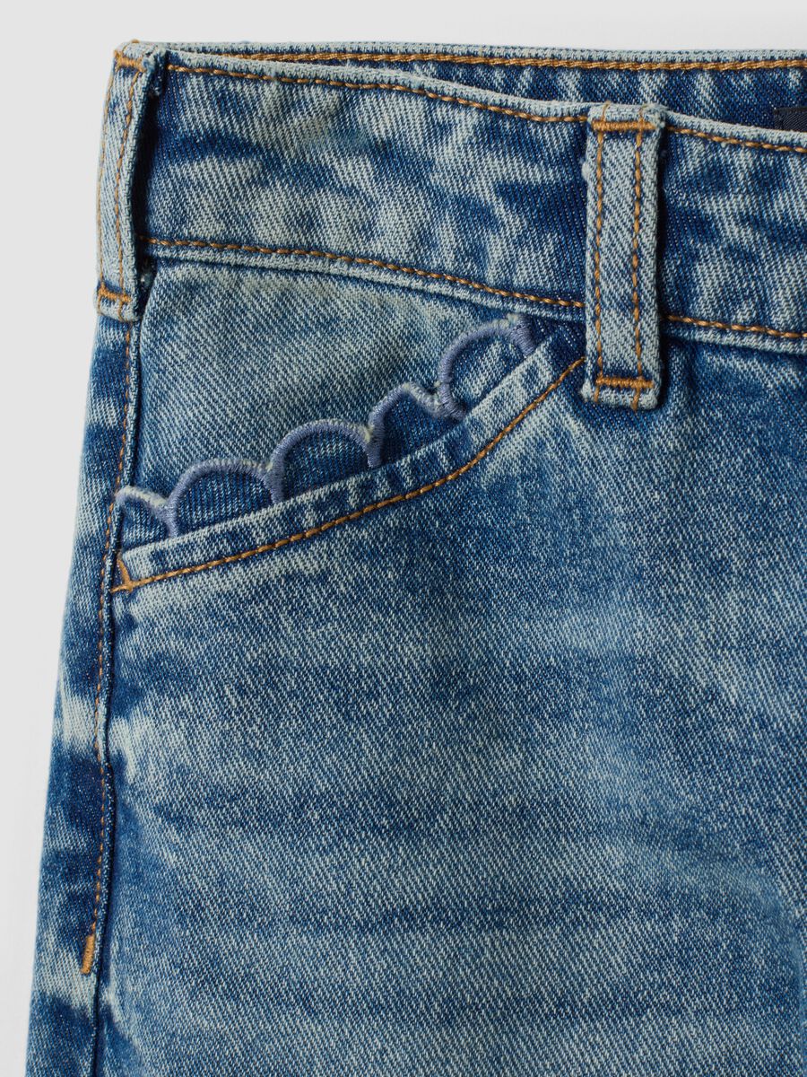 Blue pure cotton straight-fit jeans with belt loops for girls_4