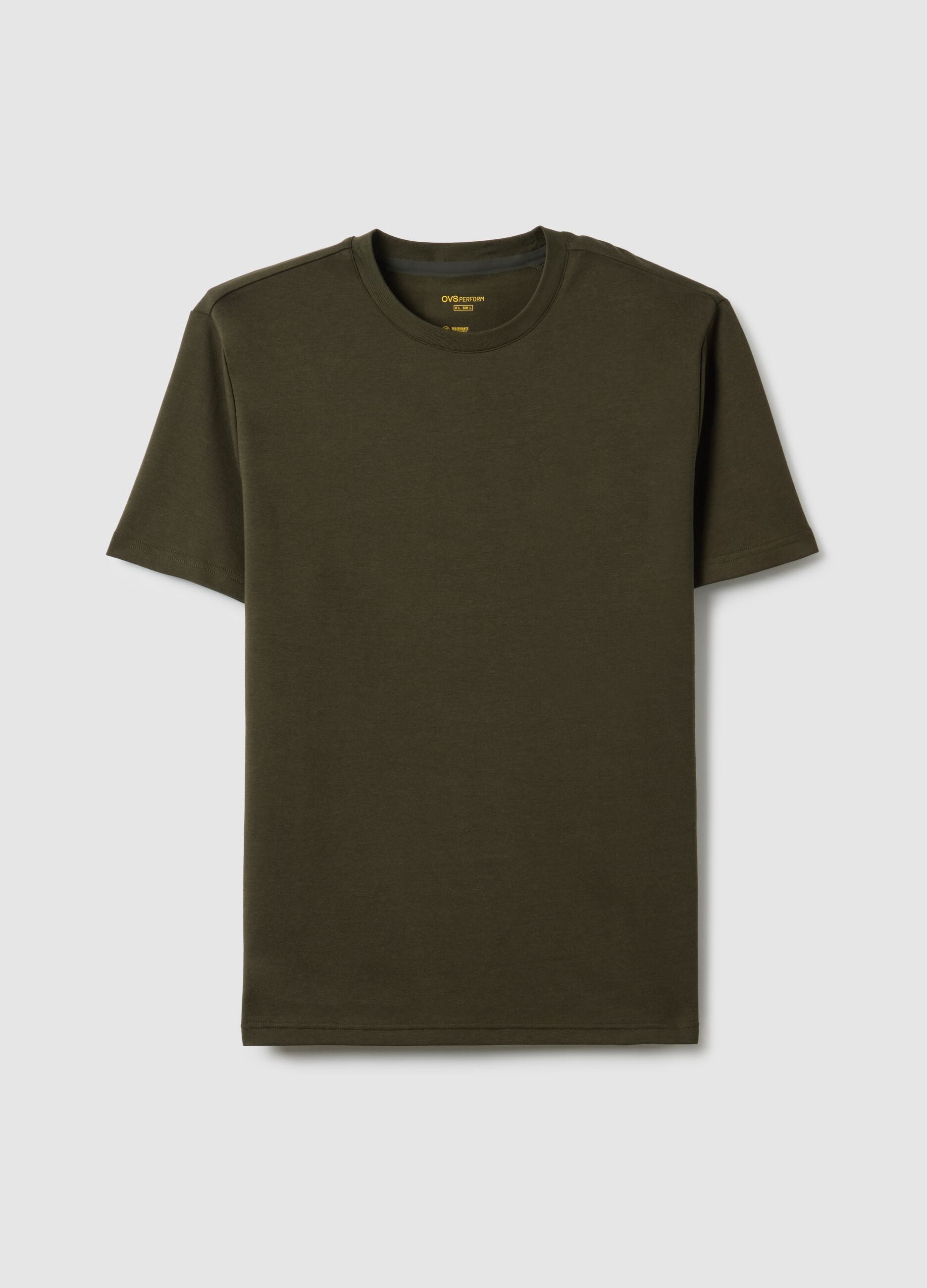 Green Cotton Blend Crew Neck T-shirt - Regular Fit