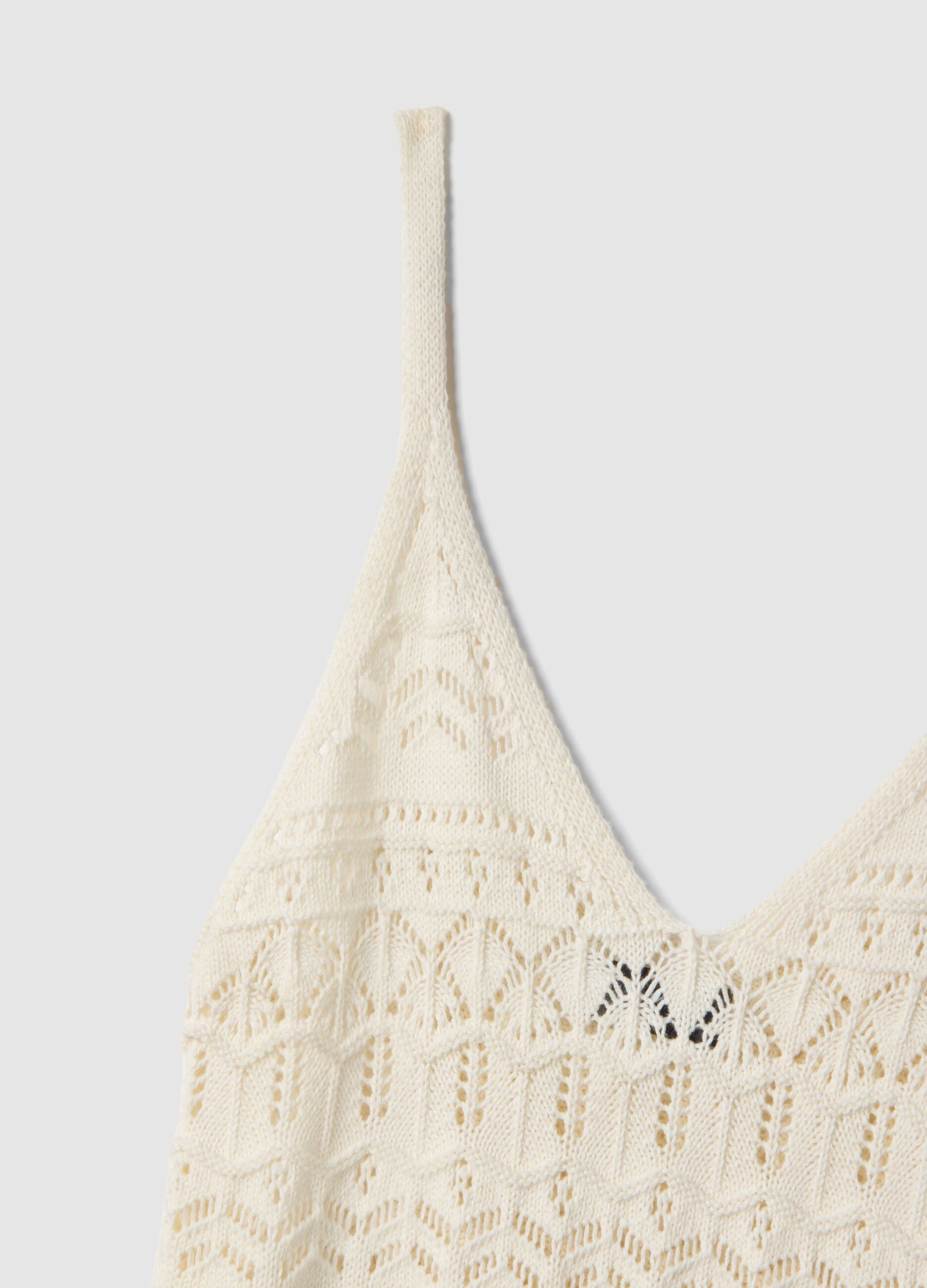 Long white pure cotton slim fit dress with mesh texture