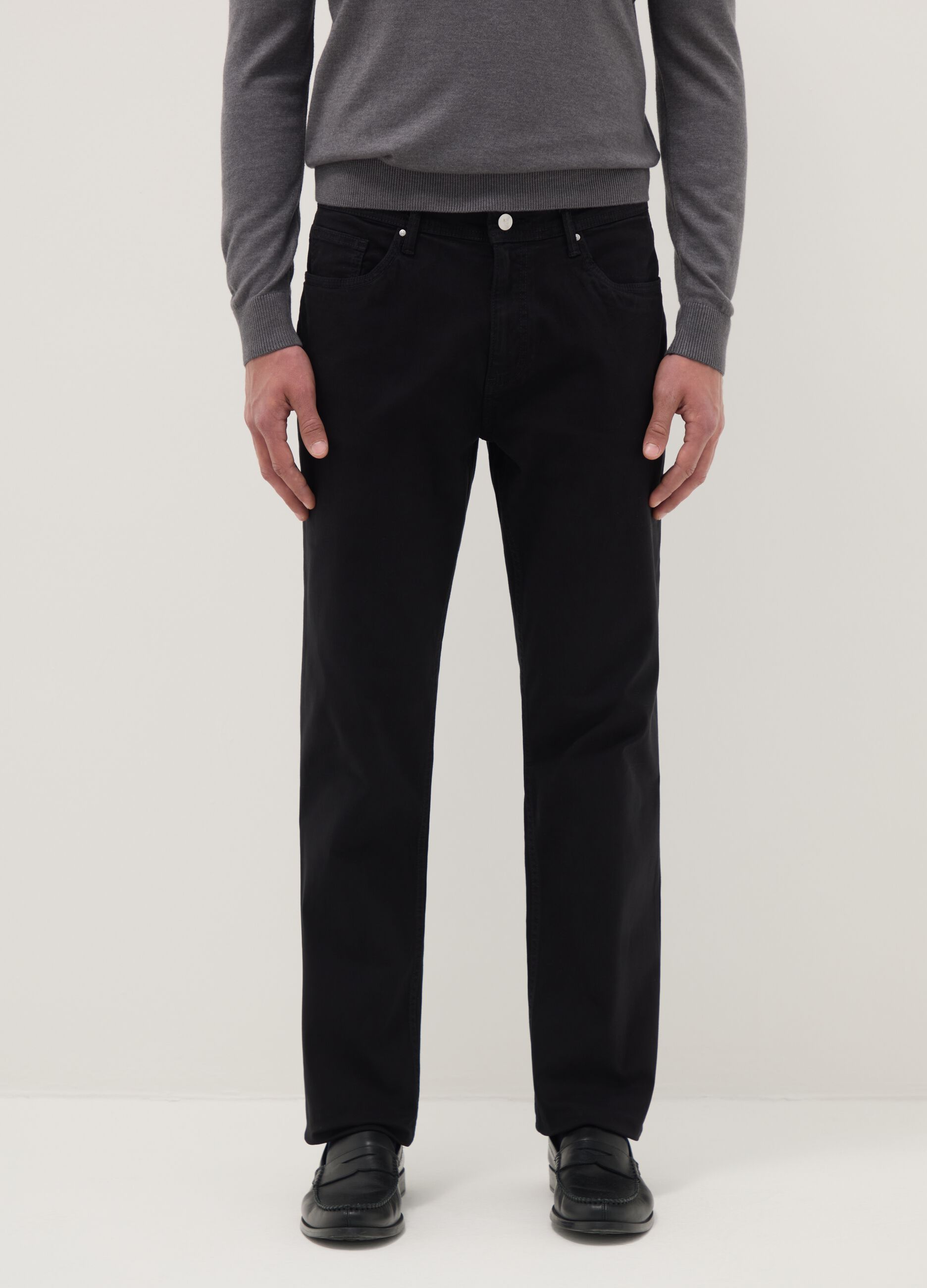 Black stretch cotton trousers regular fit