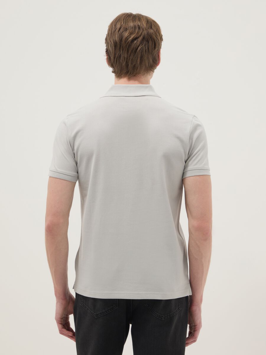 Grey short sleeve polo shirt in pure cotton_3