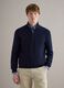 Pure cotton blue regular fit sweater with high neck and zip_2