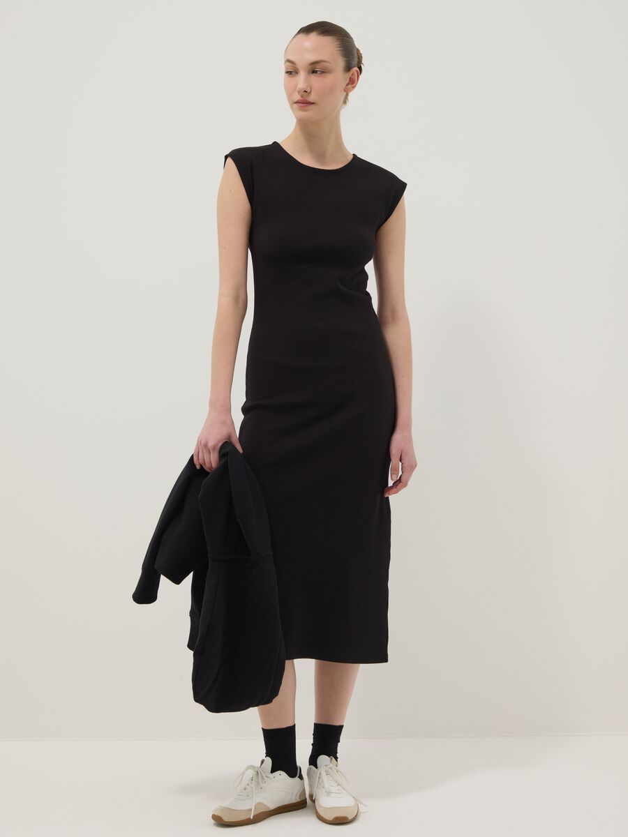 Black sleeveless fitted stretch cotton dress_0