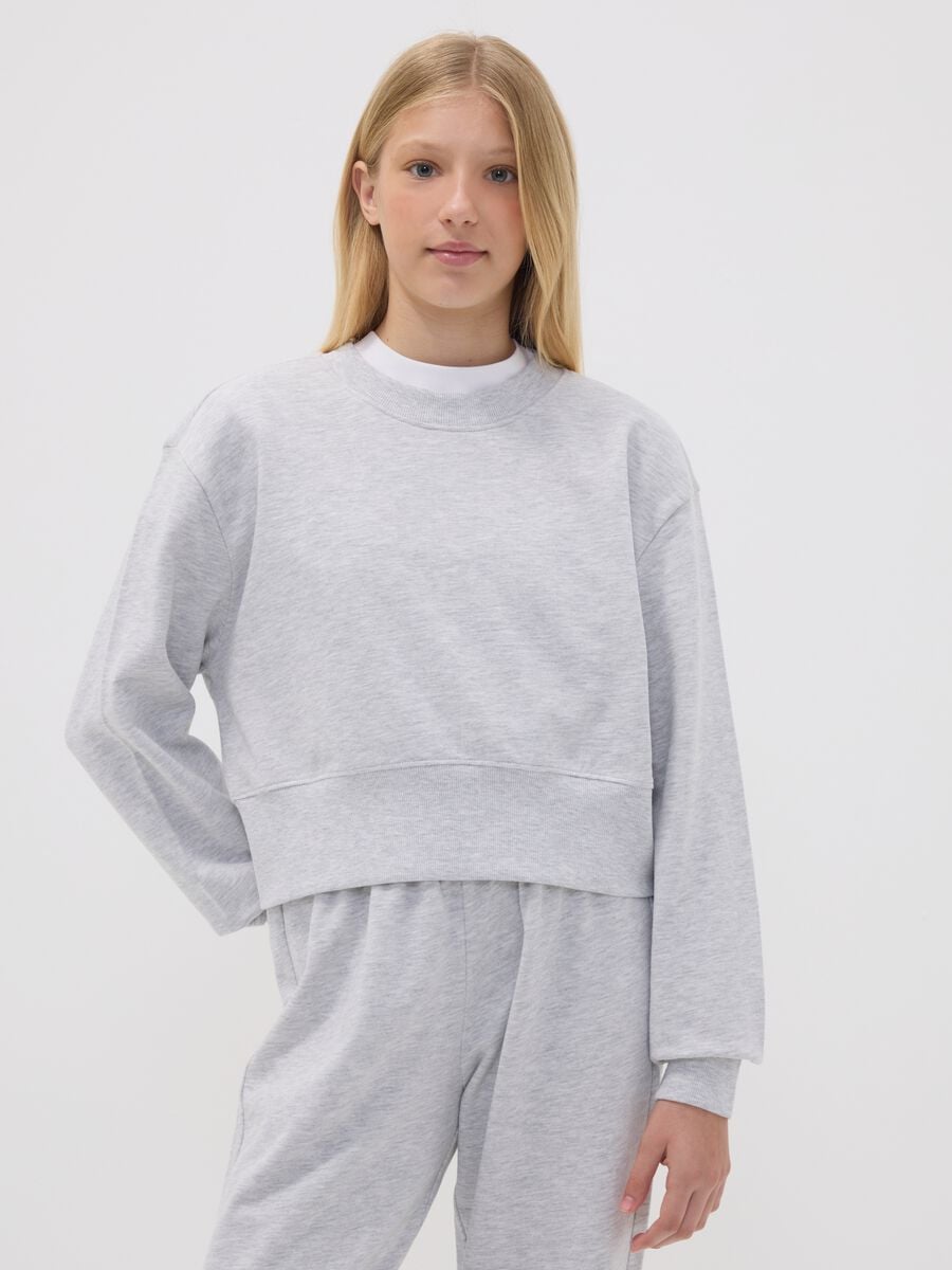 Grey sweatshirt in organic cotton and viscose blend with ribbed collar_1