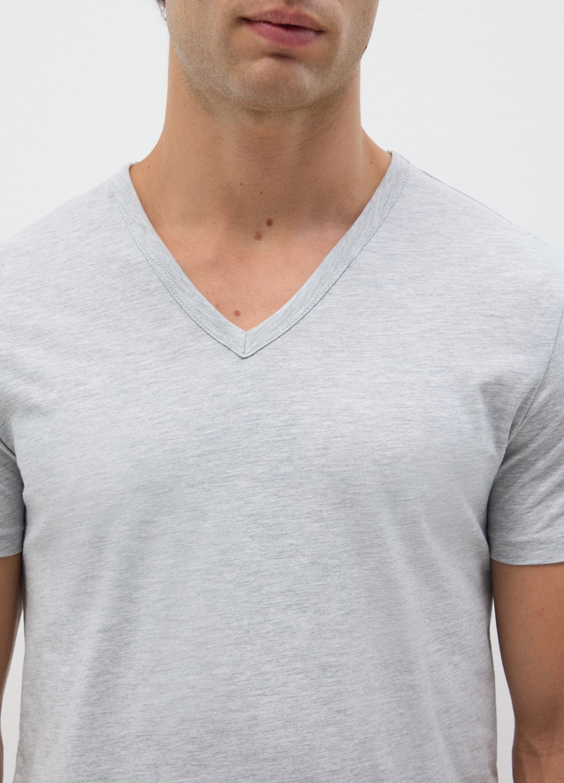 Men's grey V-neck cotton t-shirt twin pack, regular fit