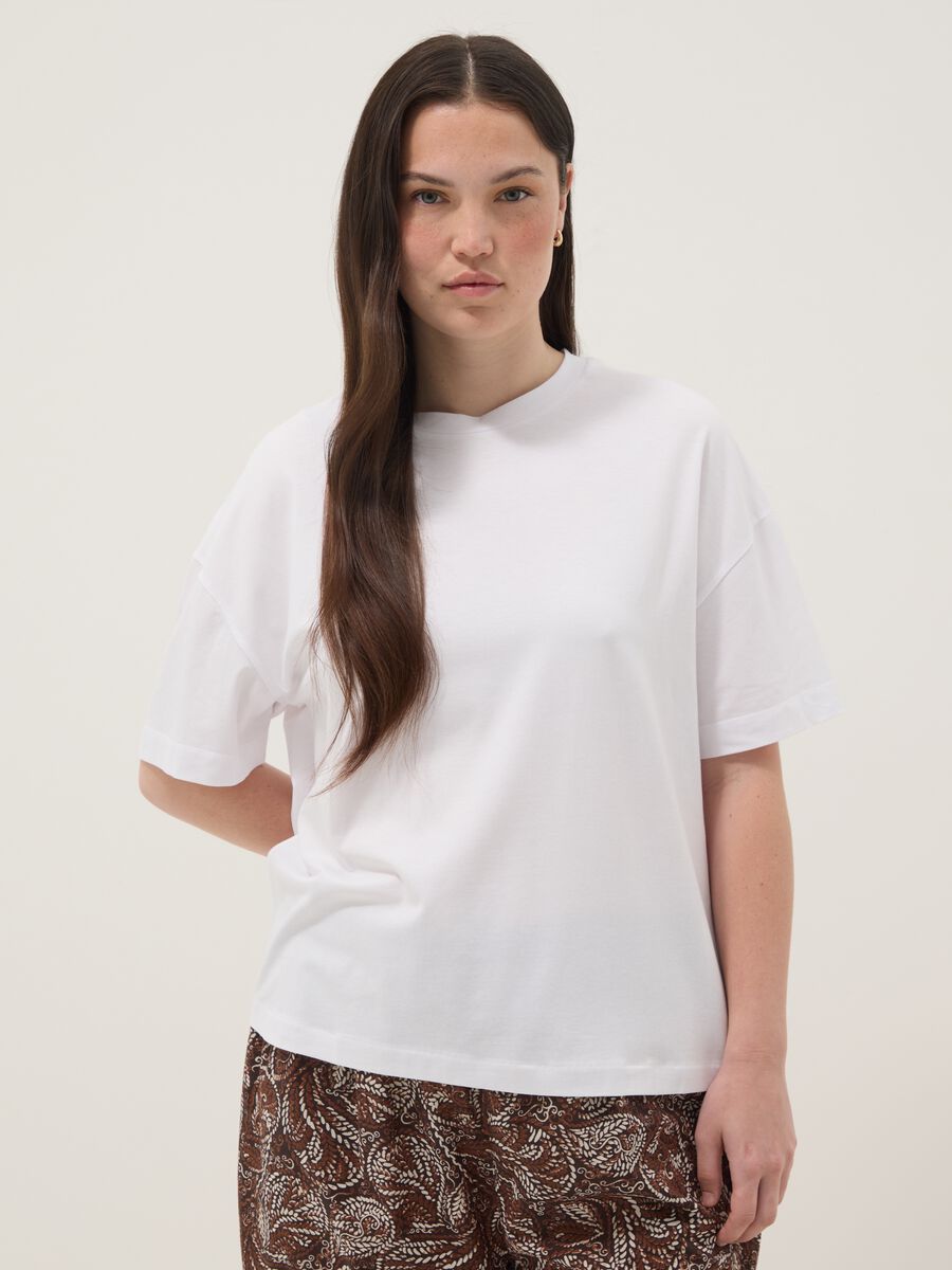 White cotton and stretch modal regular-fit T-shirt_0