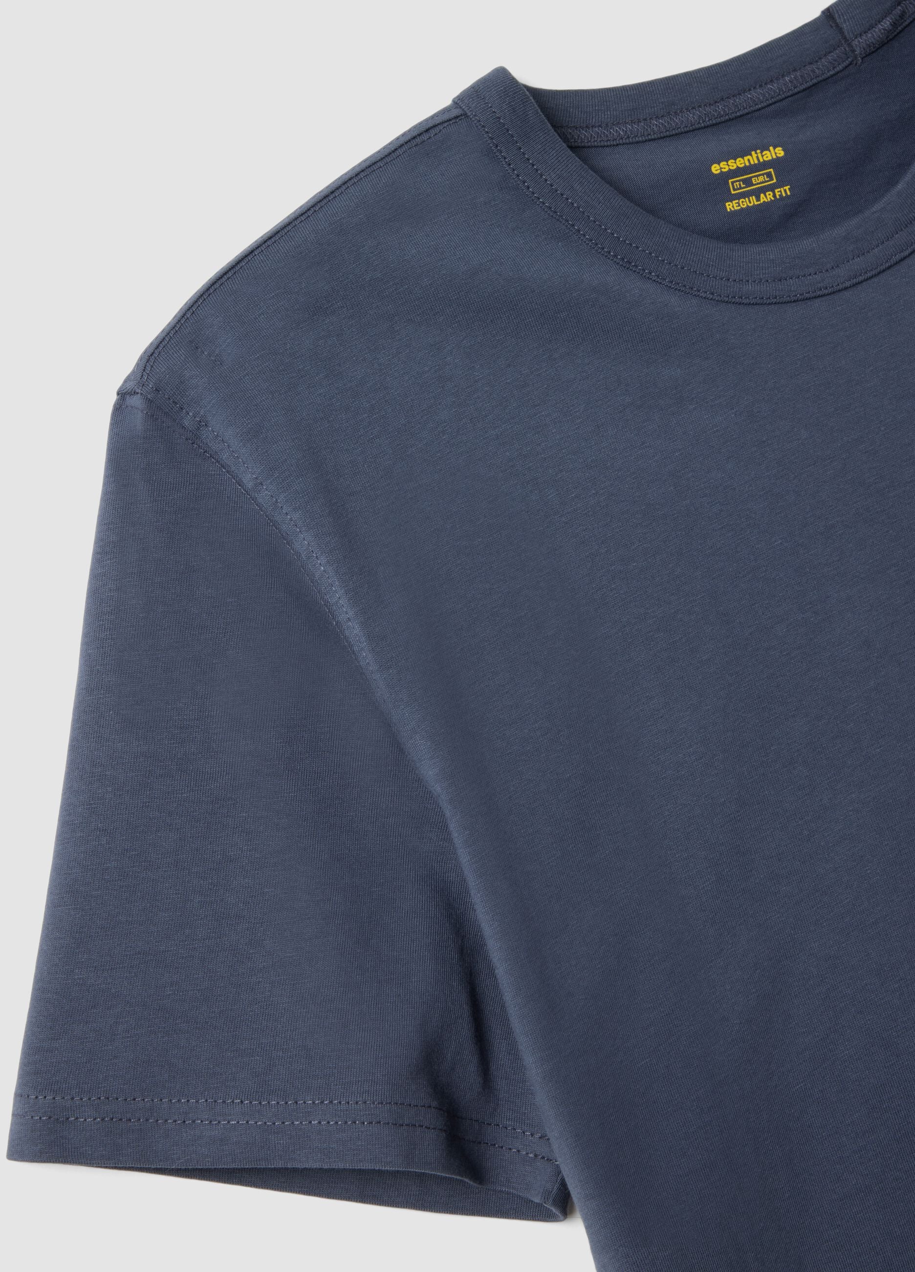 Blue pure cotton short sleeve regular fit T-shirt