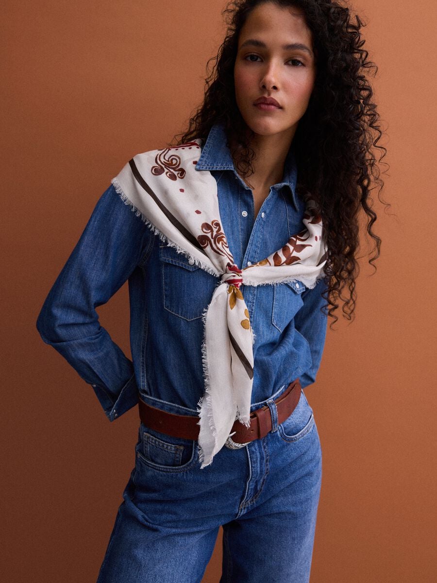 Blue pure cotton denim shirt, regular fit_0