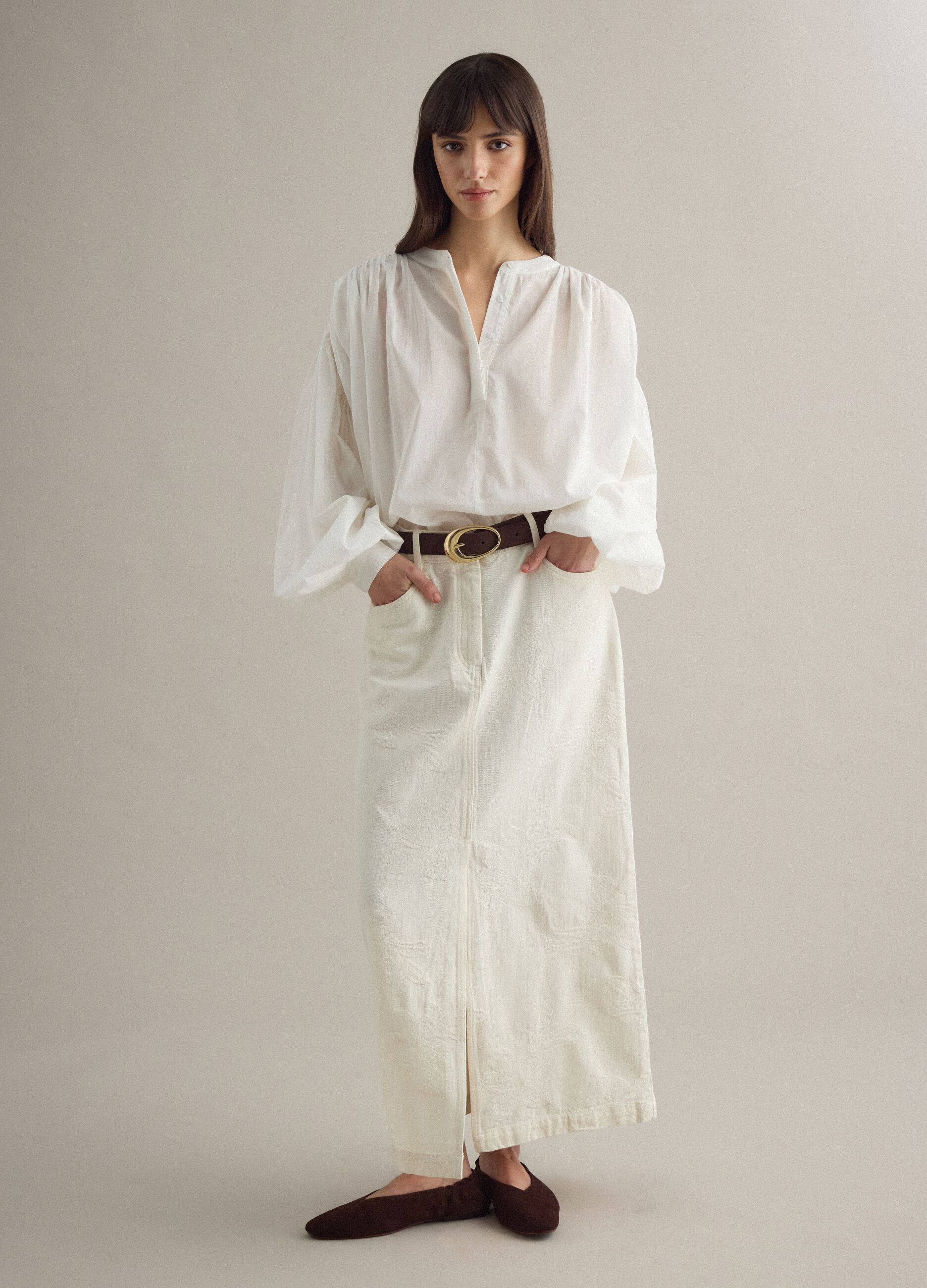White pure cotton long skirt regular fit with elastic waistband