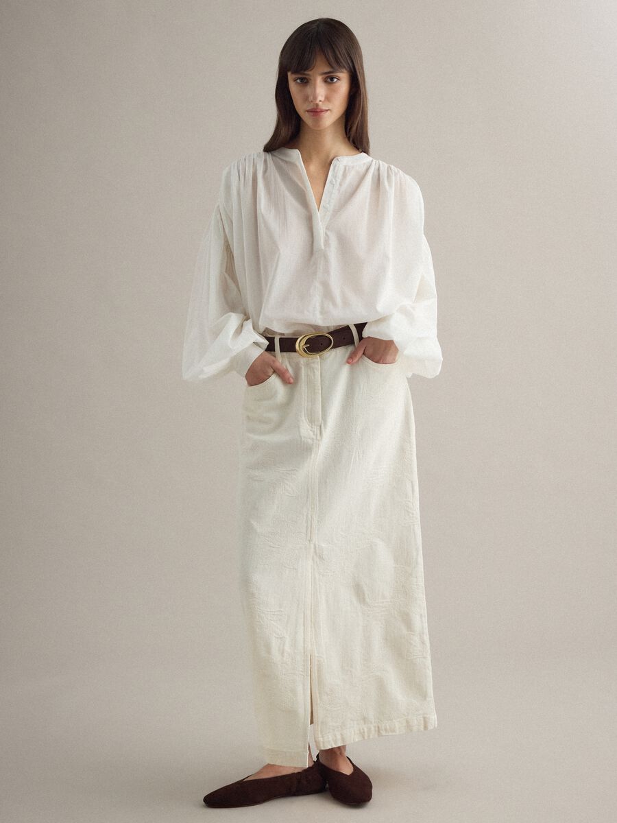 White pure cotton long skirt regular fit with elastic waistband_0