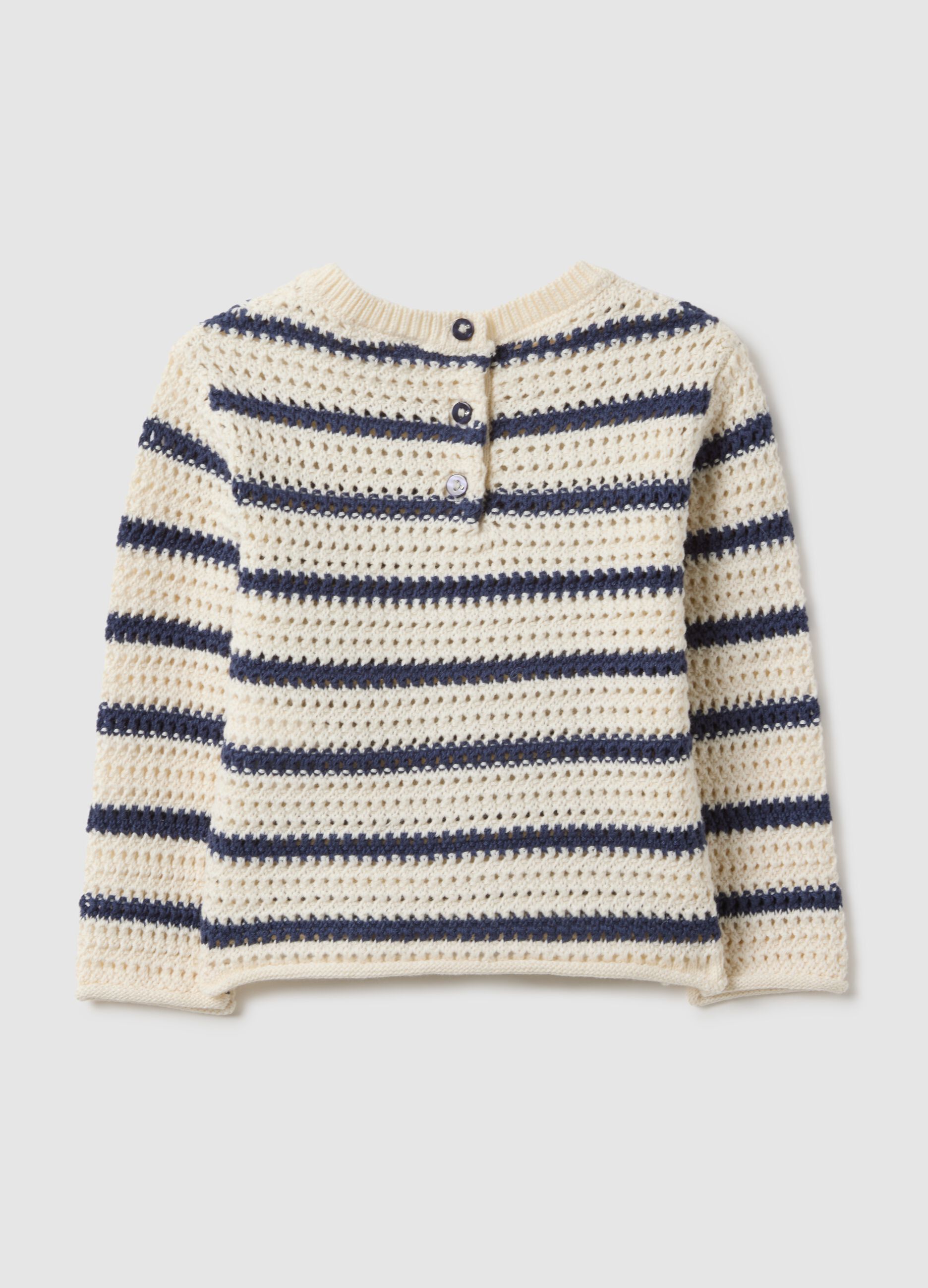 Pure cotton sweater with white and blue stripes regular fit for girls