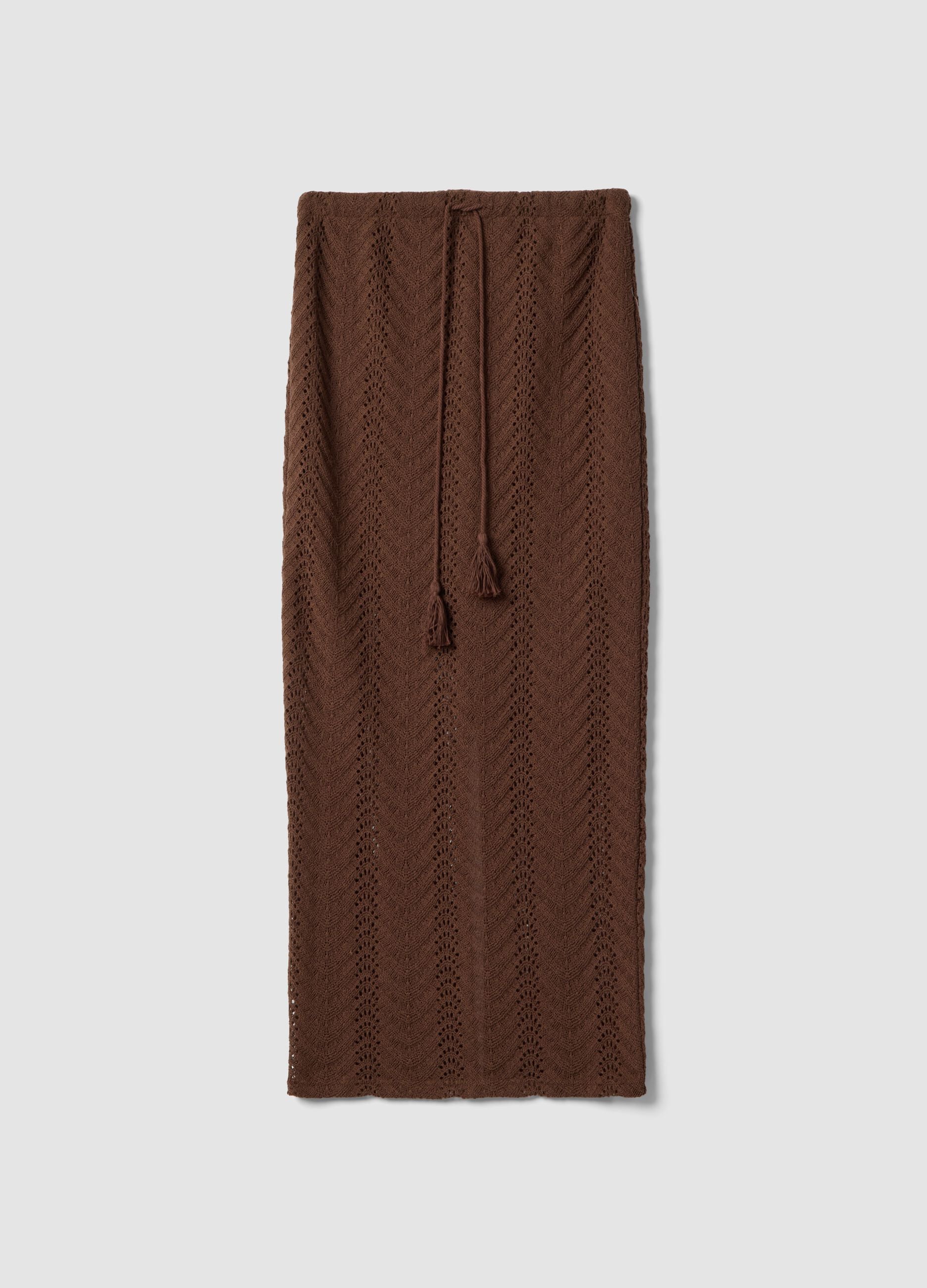 Brown maxi skirt in a regular fit with openwork design