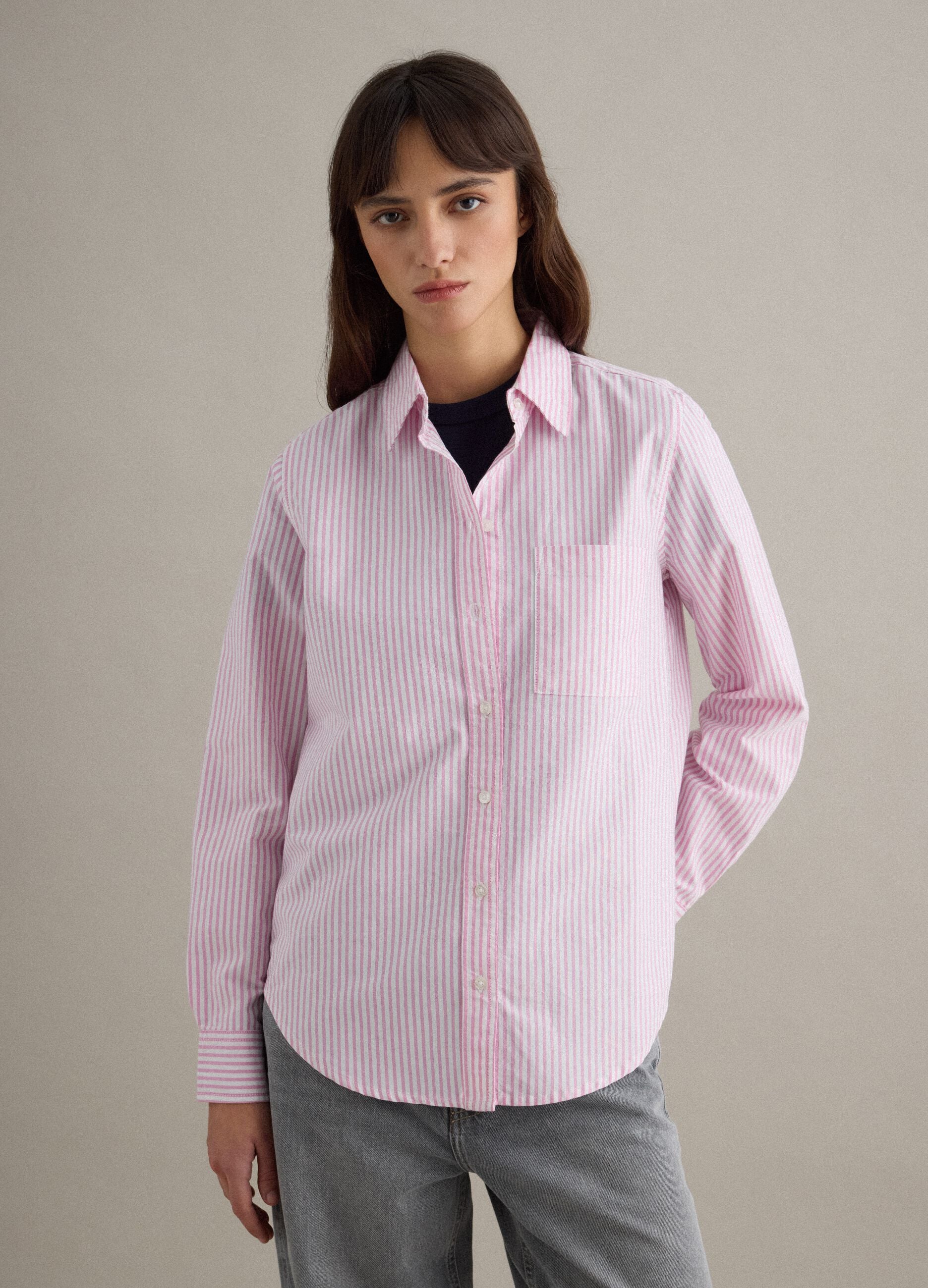 Multicolour striped pure cotton long-sleeve shirt, regular fit