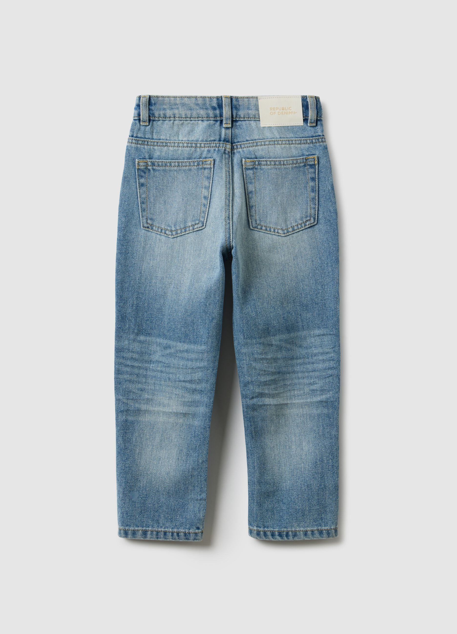 Regular fit blue denim jeans in cotton blend for children