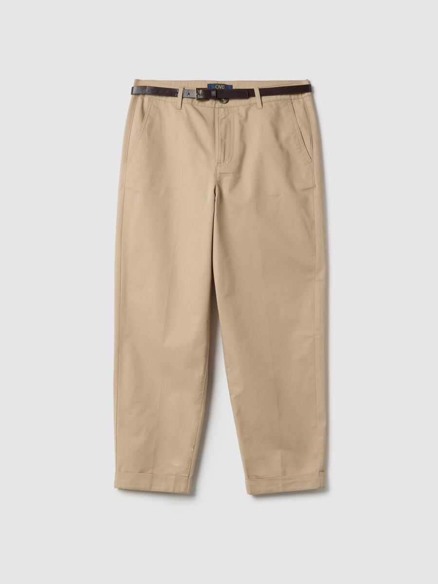Beige pure cotton chinos regular fit with belt_4