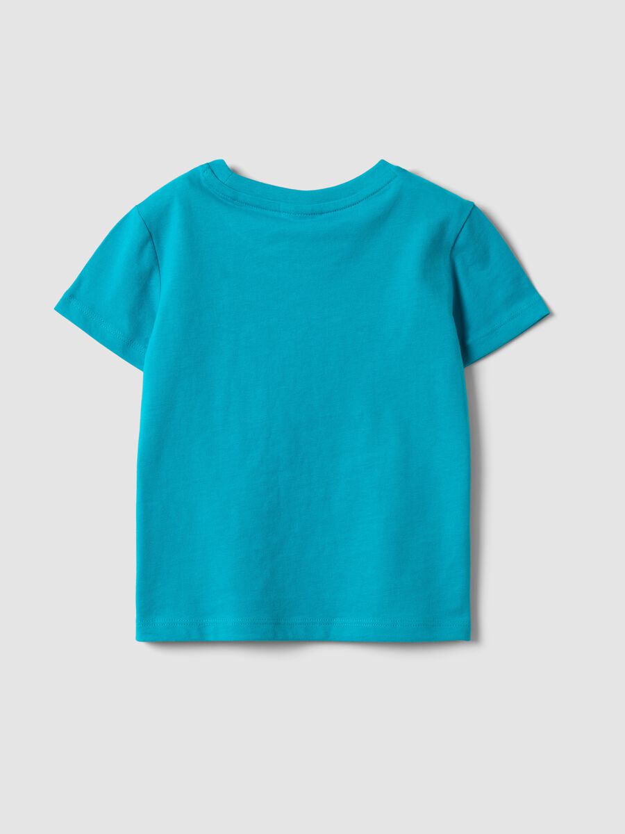 Blue organic cotton T-shirt with front print, regular fit for boys_1