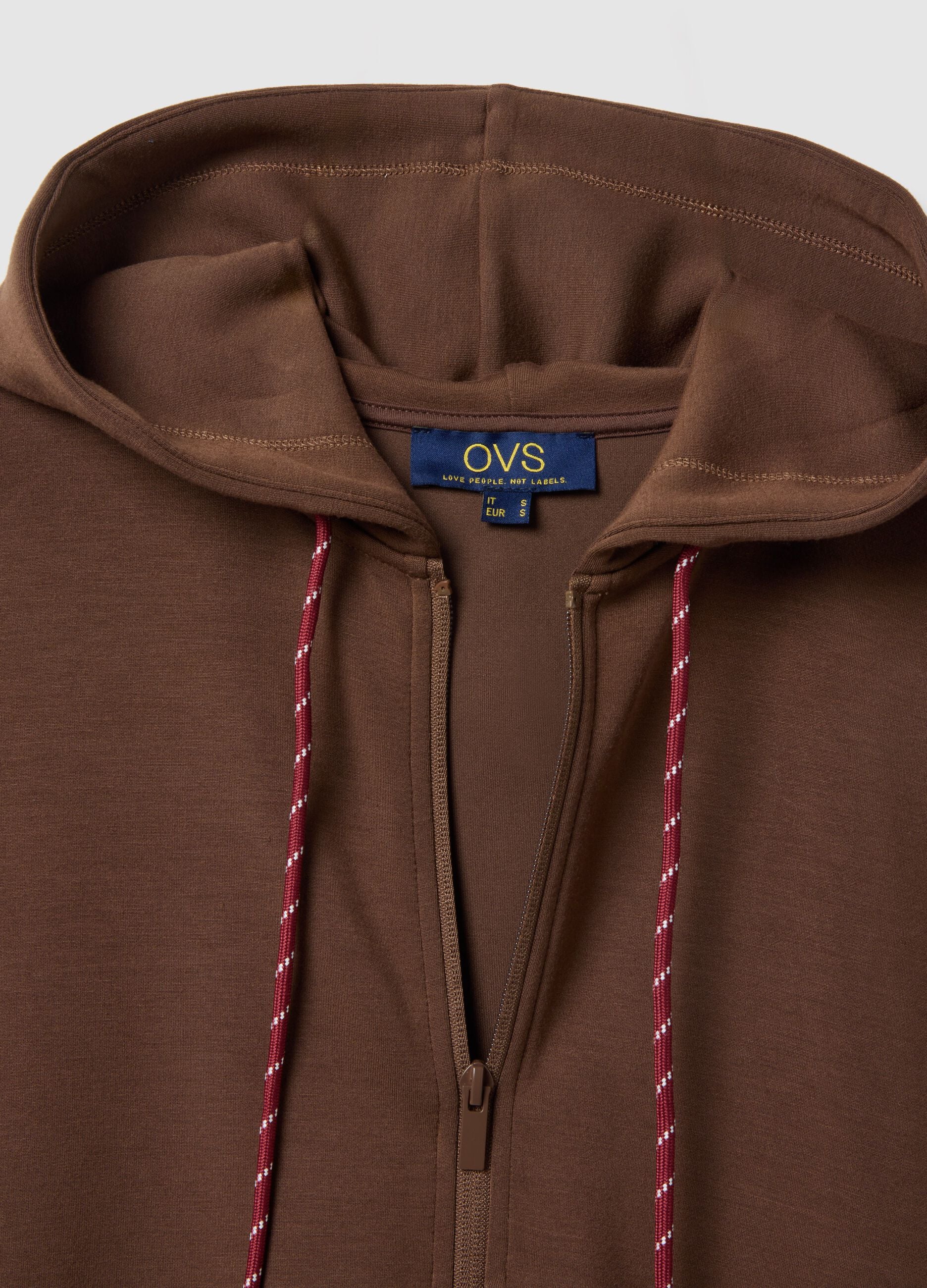 Brown modal blend regular fit hoodie with full zip
