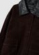 Brown regular fit genuine leather jacket with contrasting collar_5