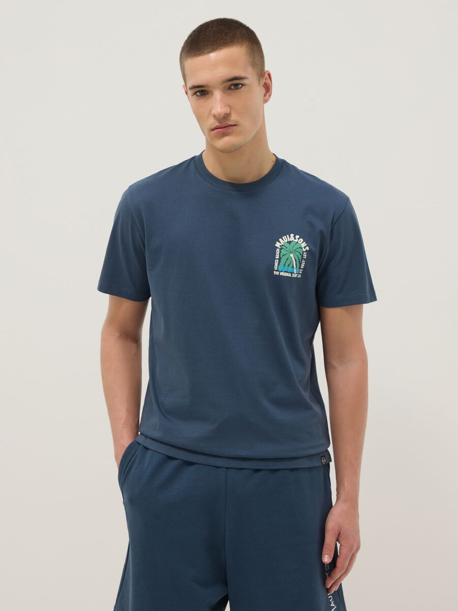 Blue short-sleeve pure cotton T-shirt_0