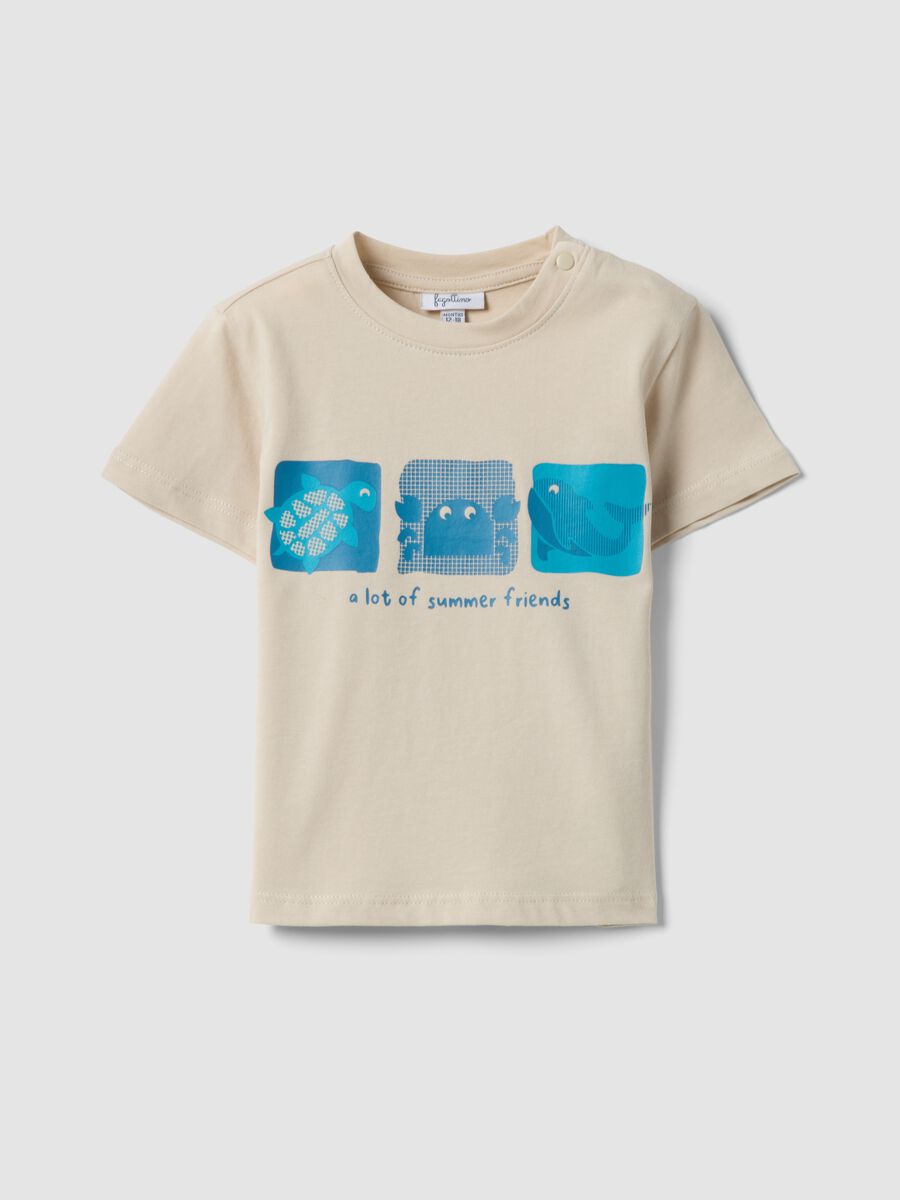Beige pure cotton boys&rsquo; T-shirt, regular fit, with nautical print_0