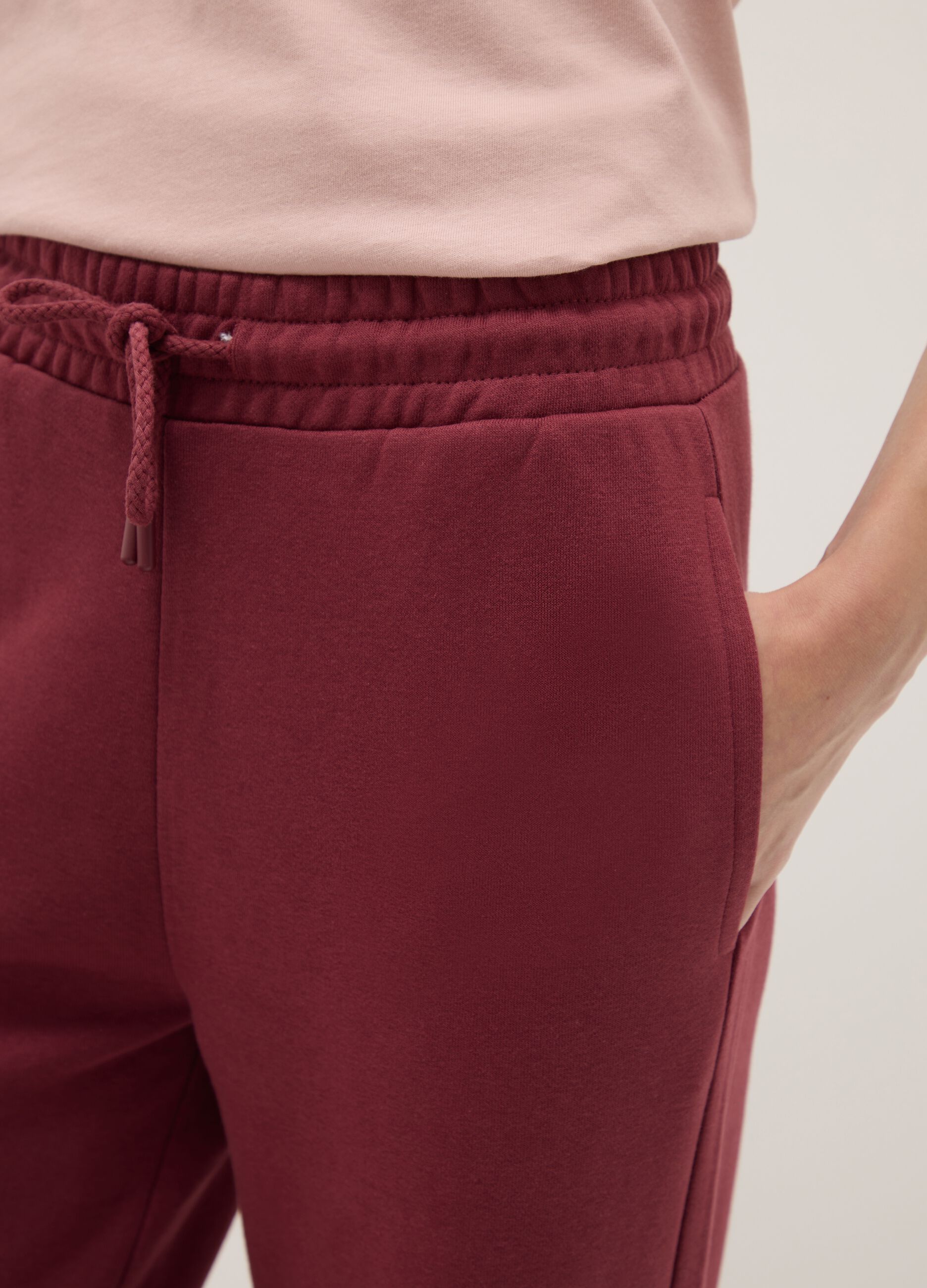 Pink regular fit cotton blend trousers
