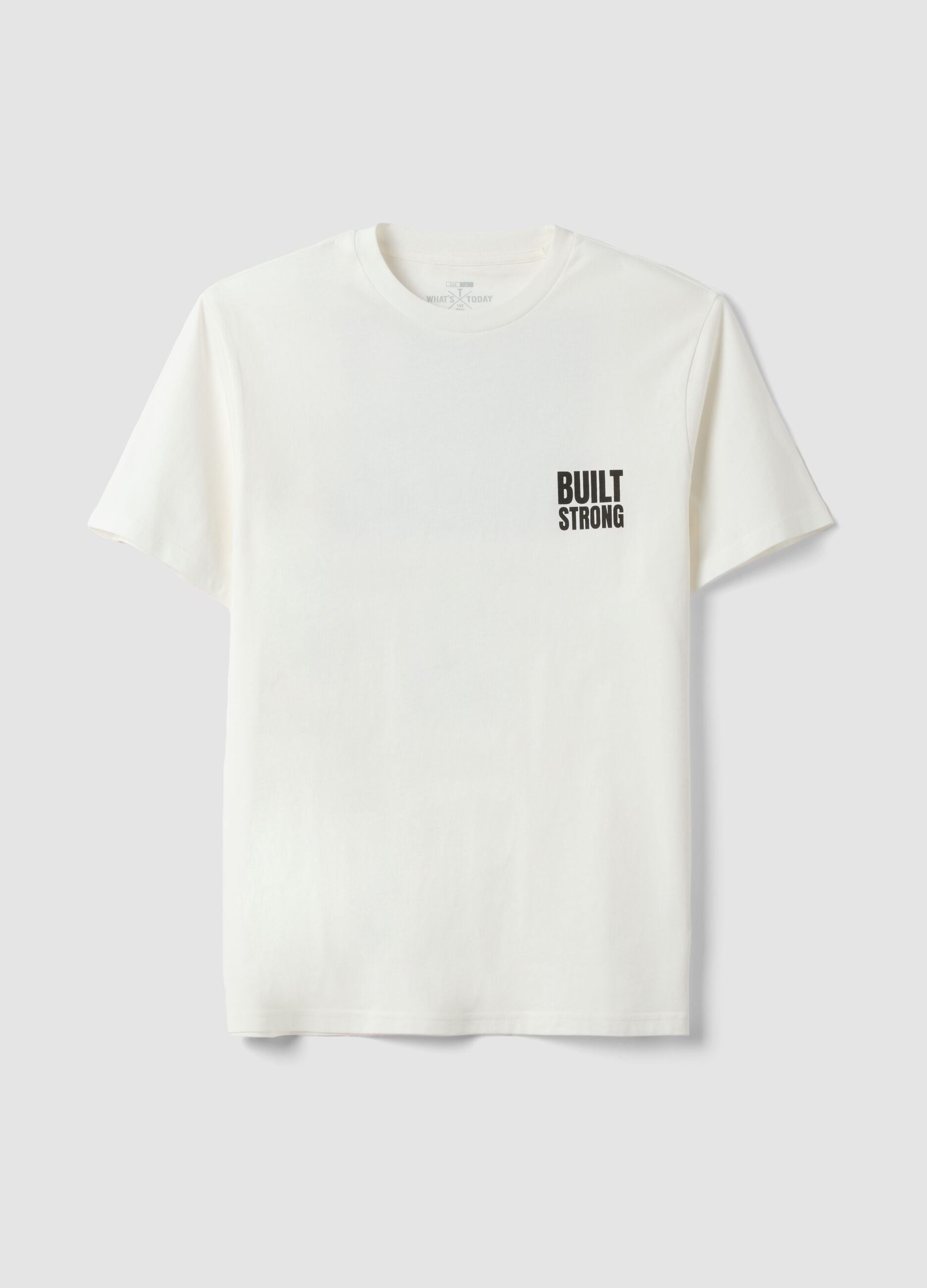 White pure cotton jersey T-shirt with graphic print, regular fit