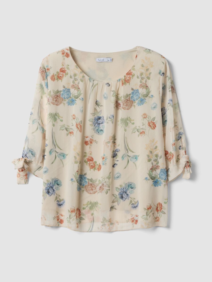 Beige floral long-sleeve blouse, regular fit_0