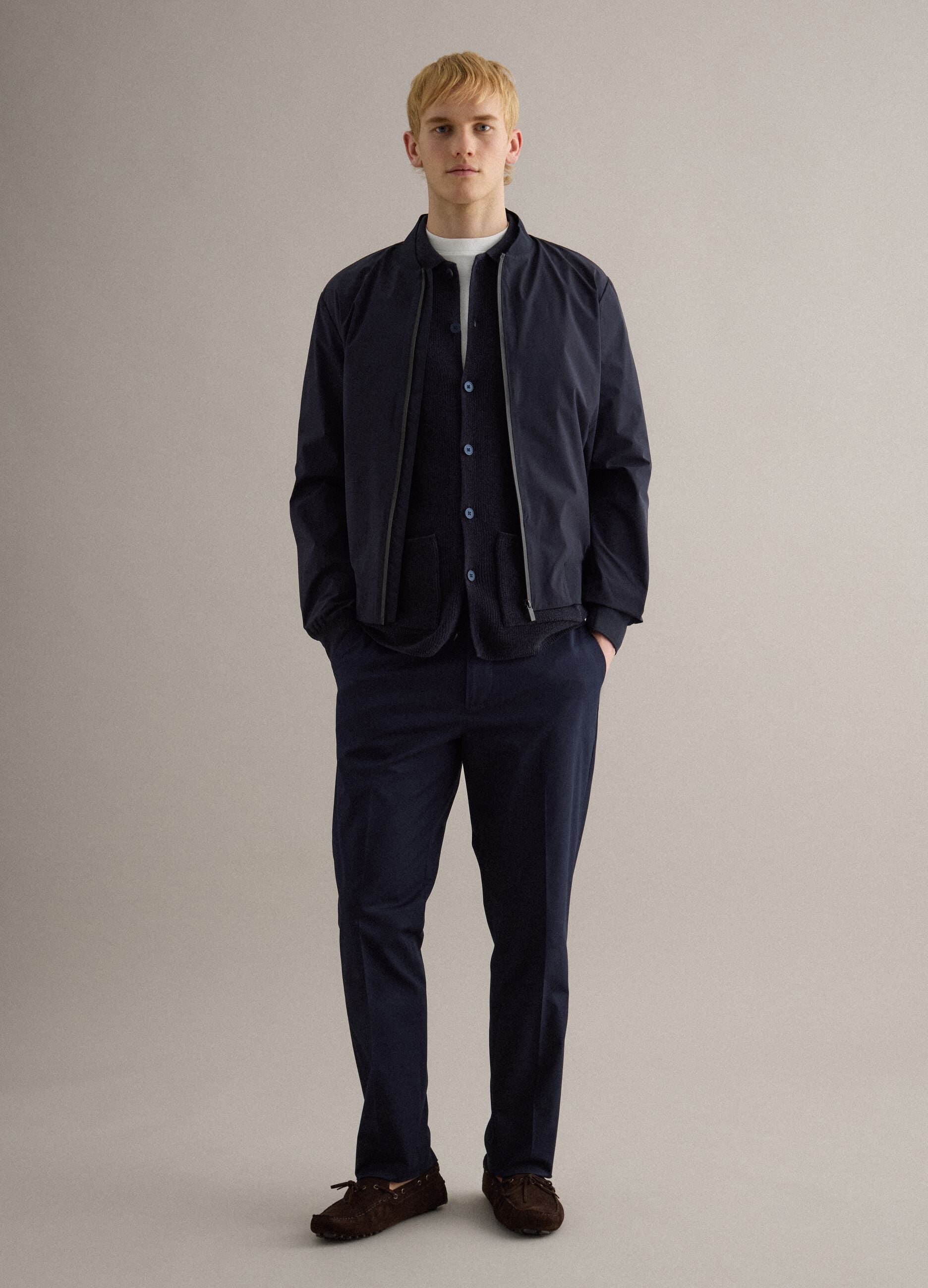 Blue Stretch Cotton Regular Fit Trousers